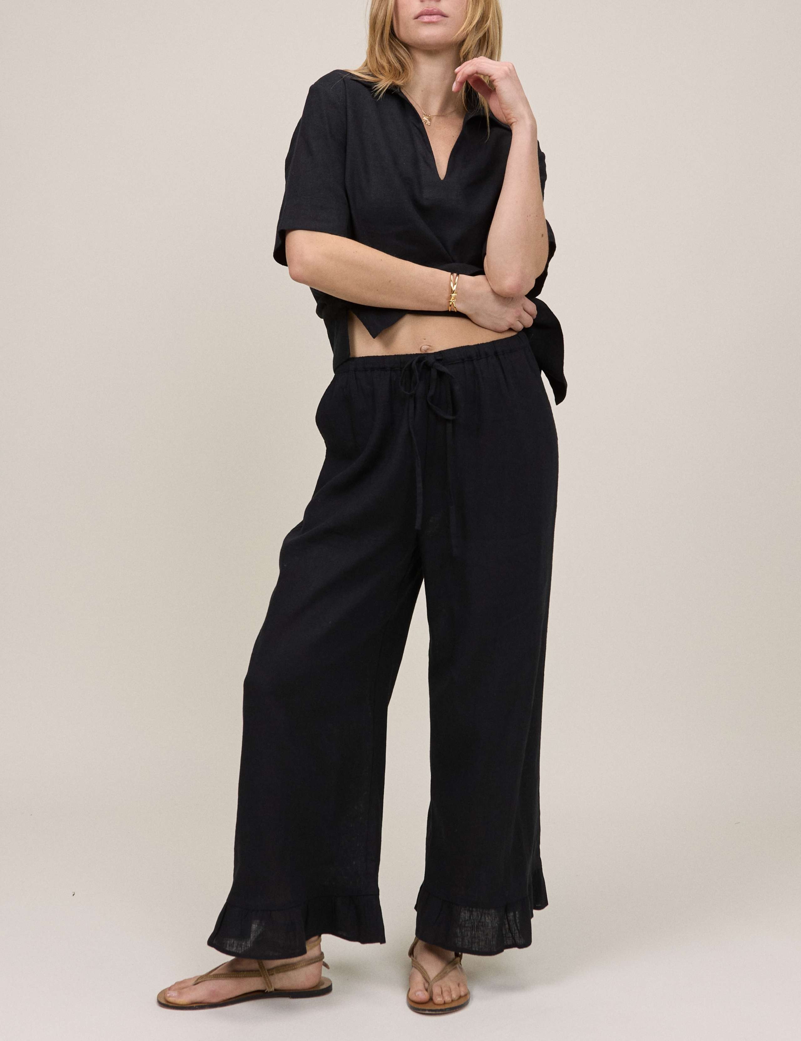 Linen Rich Wide Leg Cropped Trousers 3 of 5