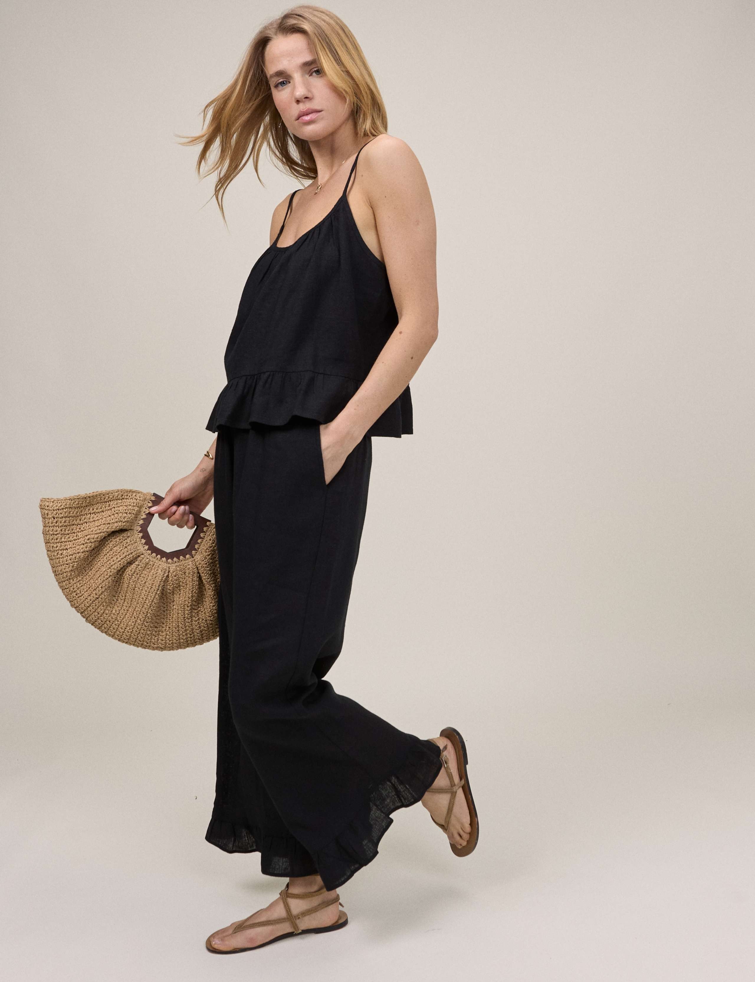 Linen Rich Wide Leg Cropped Trousers 4 of 5