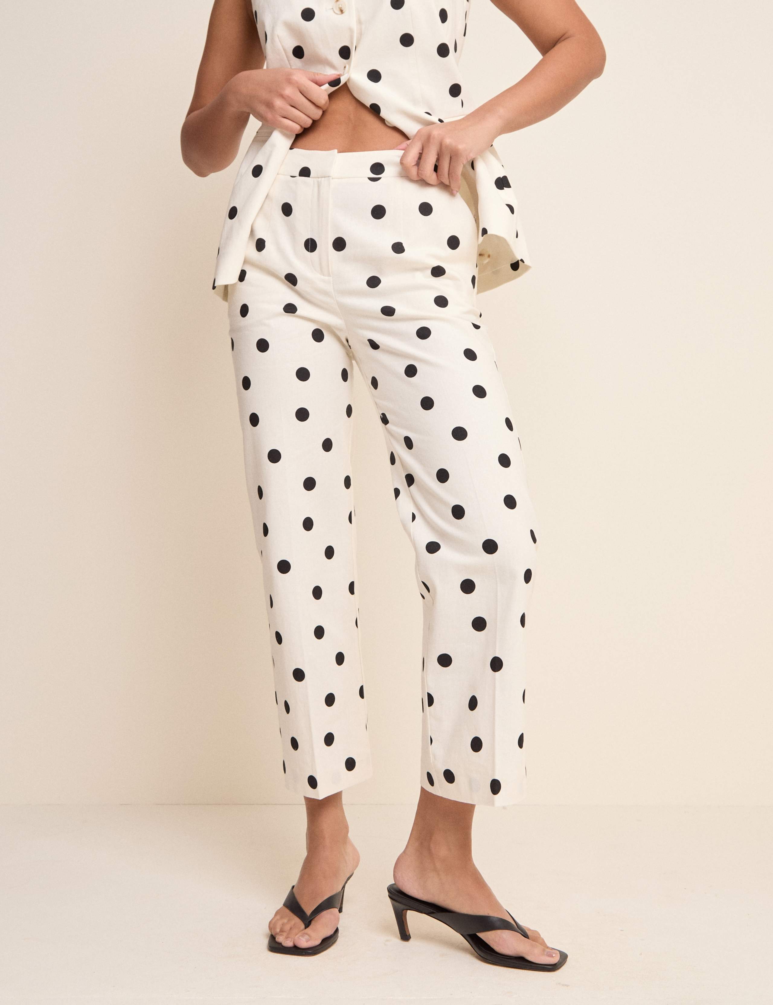 Linen Rich Polka Dot Slim Fit Trousers 1 of 5