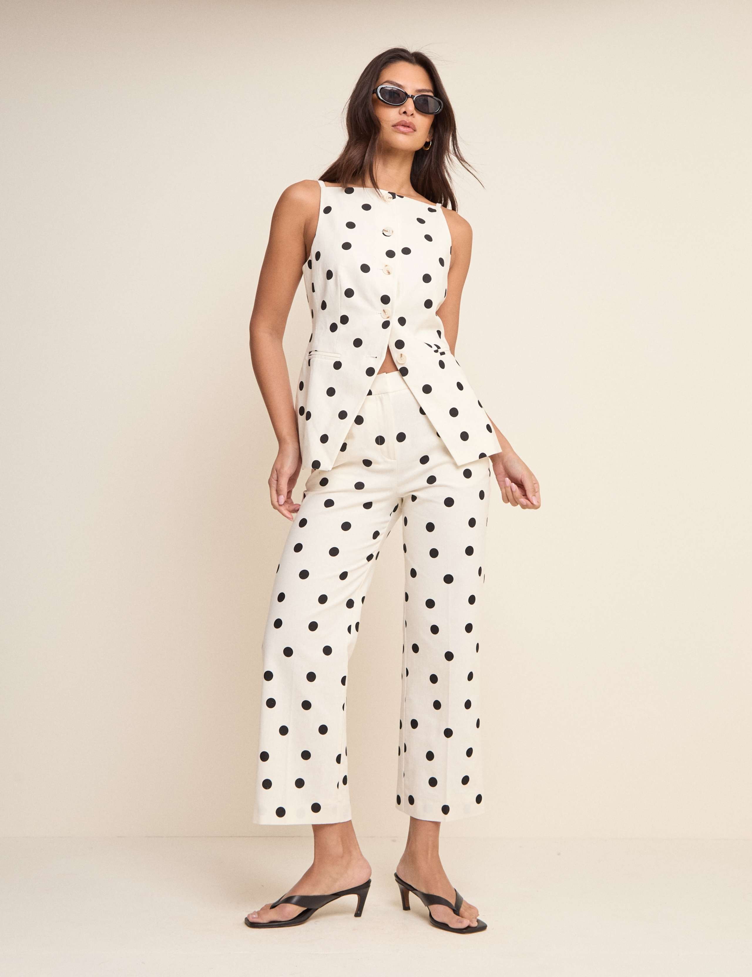 Linen Rich Polka Dot Slim Fit Trousers 3 of 5
