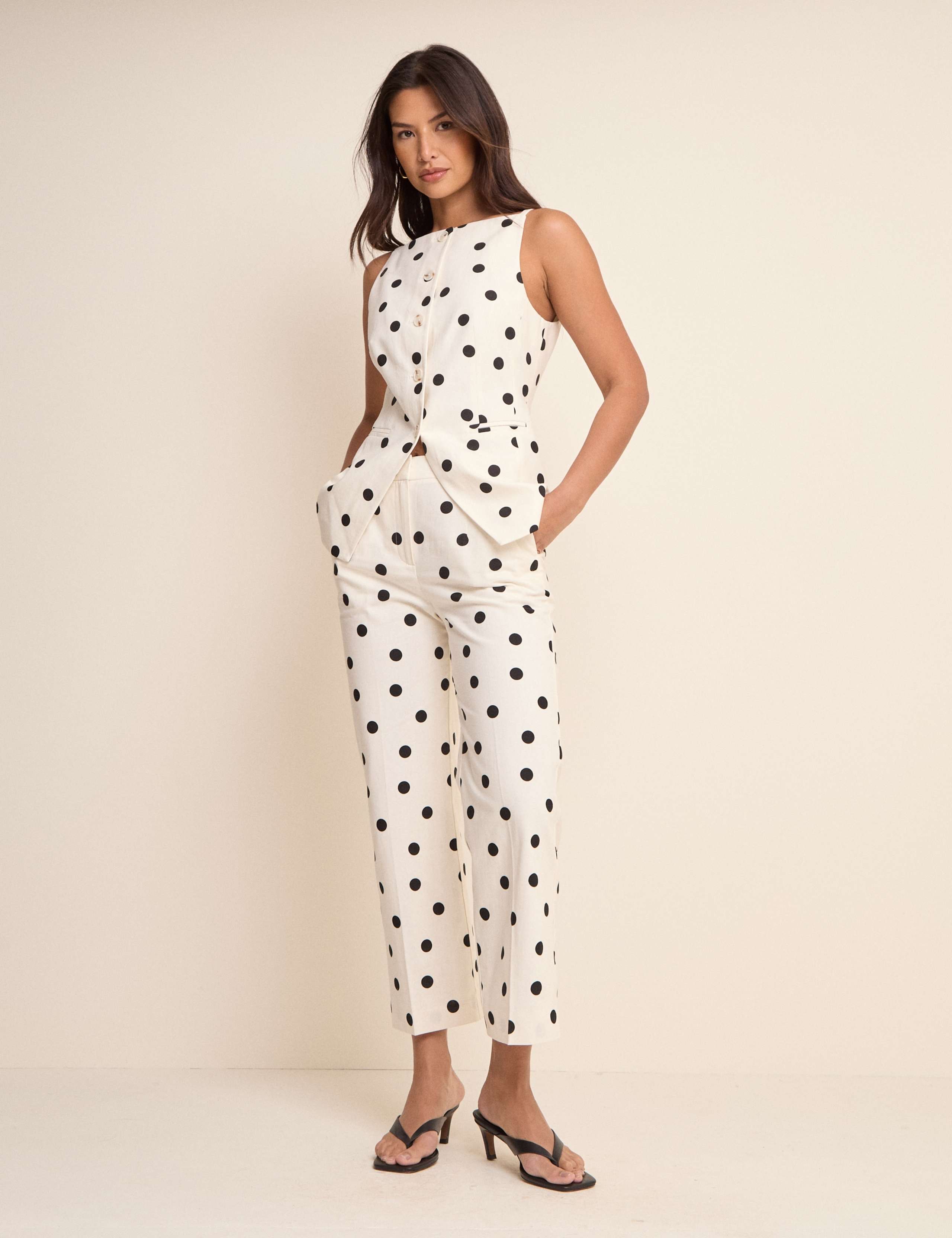 Linen Rich Polka Dot Slim Fit Trousers 4 of 5