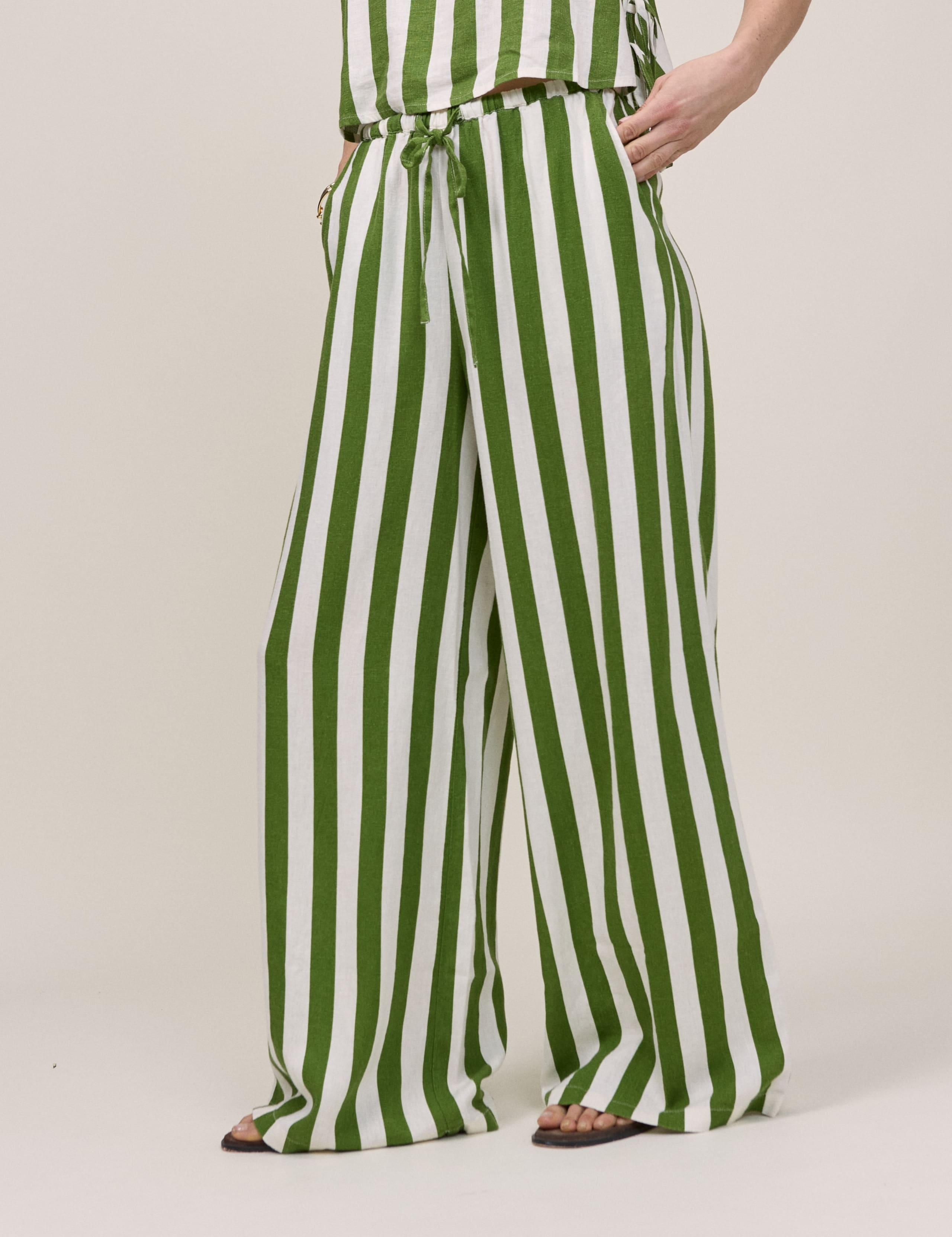Linen Rich Striped Wide Leg Trousers 1 of 5