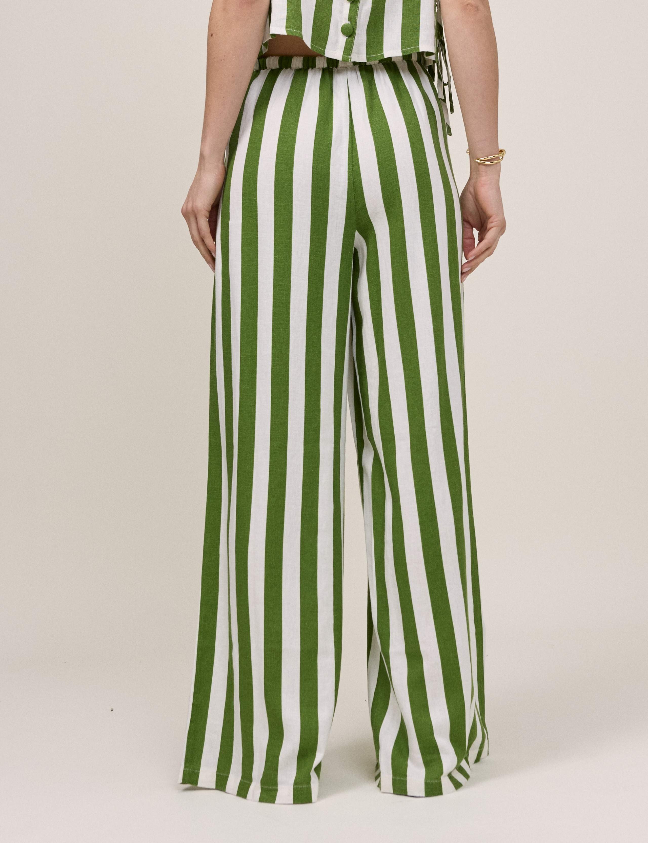 Linen Rich Striped Wide Leg Trousers 2 of 5