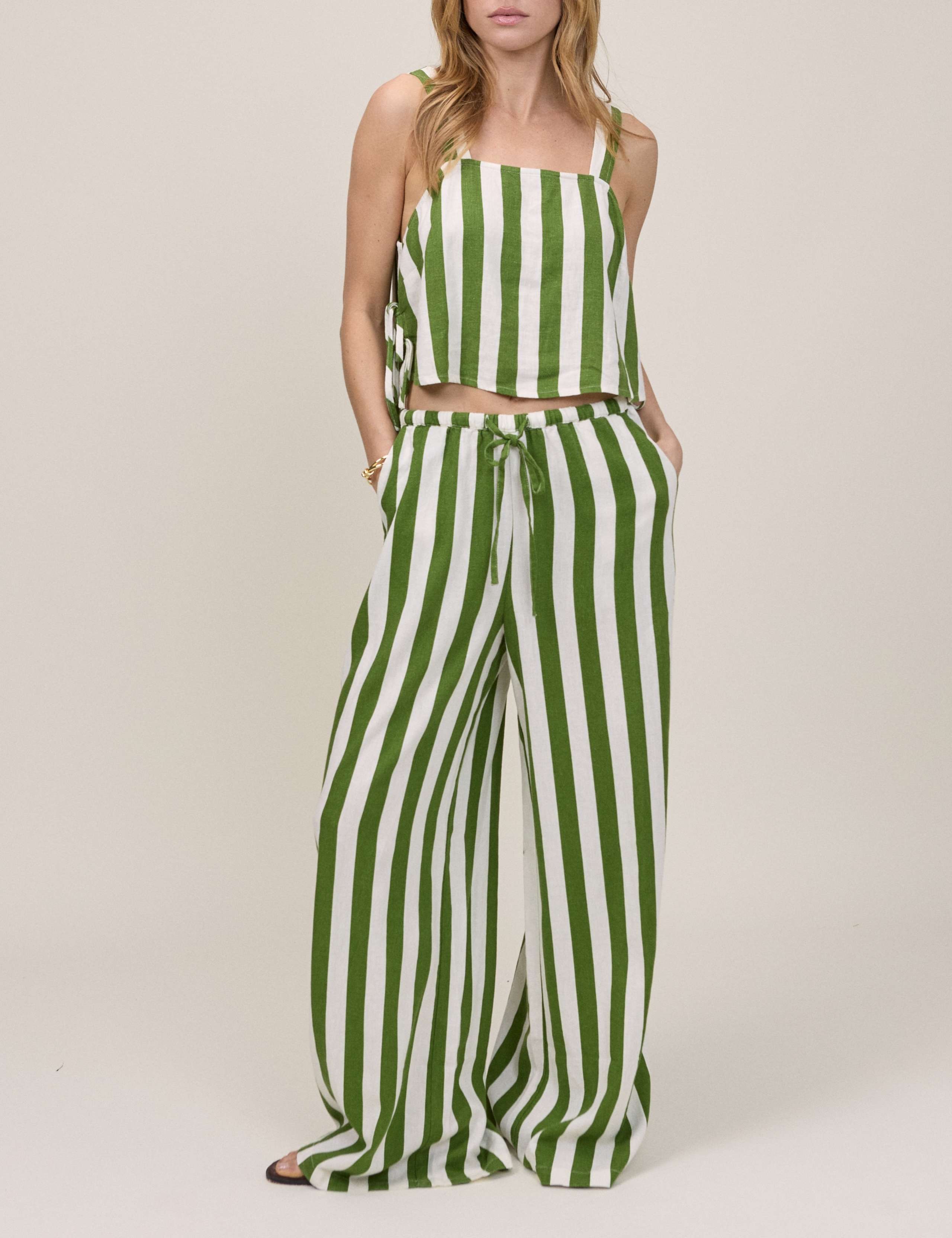 Linen Rich Striped Wide Leg Trousers 3 of 5