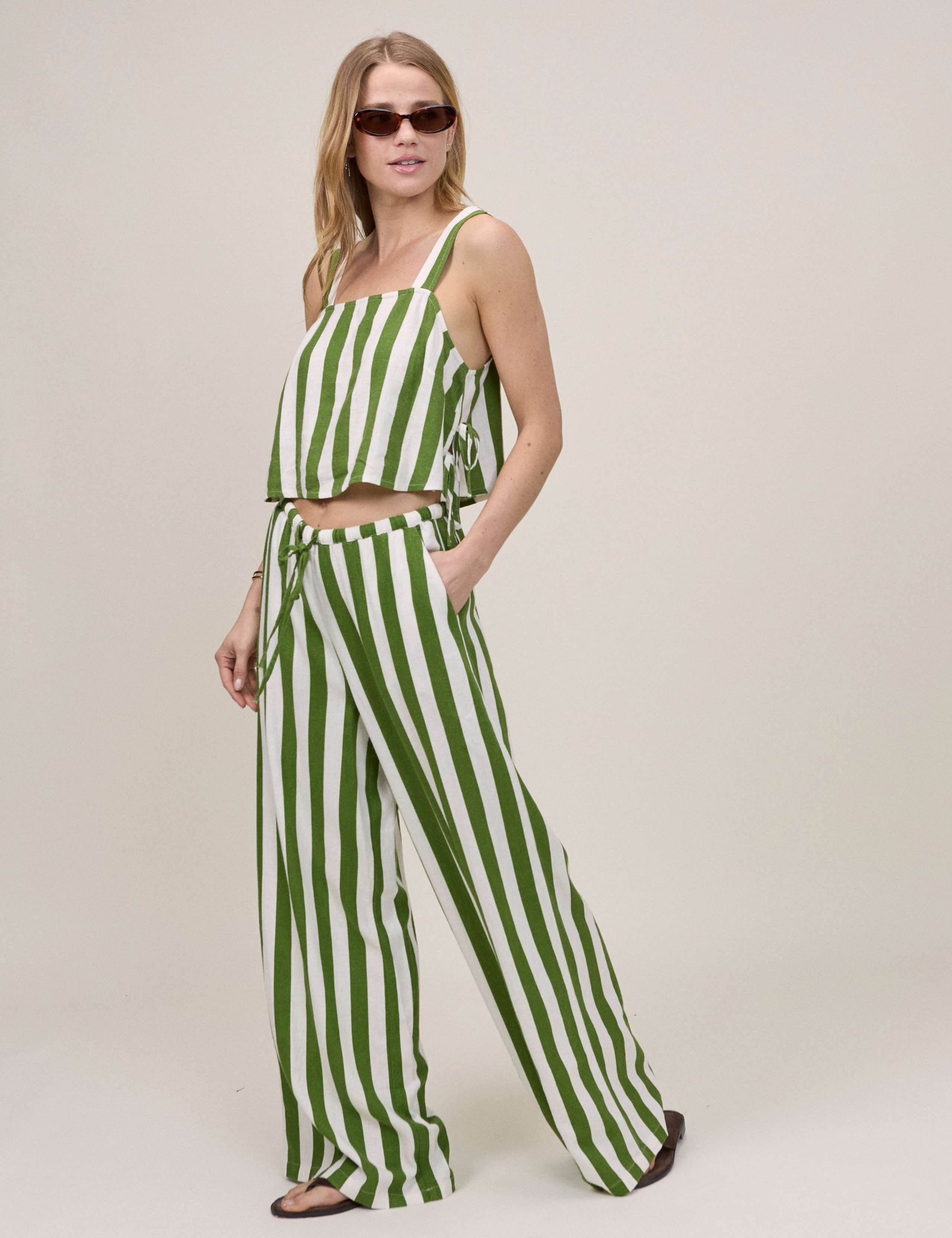 Linen Rich Striped Wide Leg Trousers 4 of 5