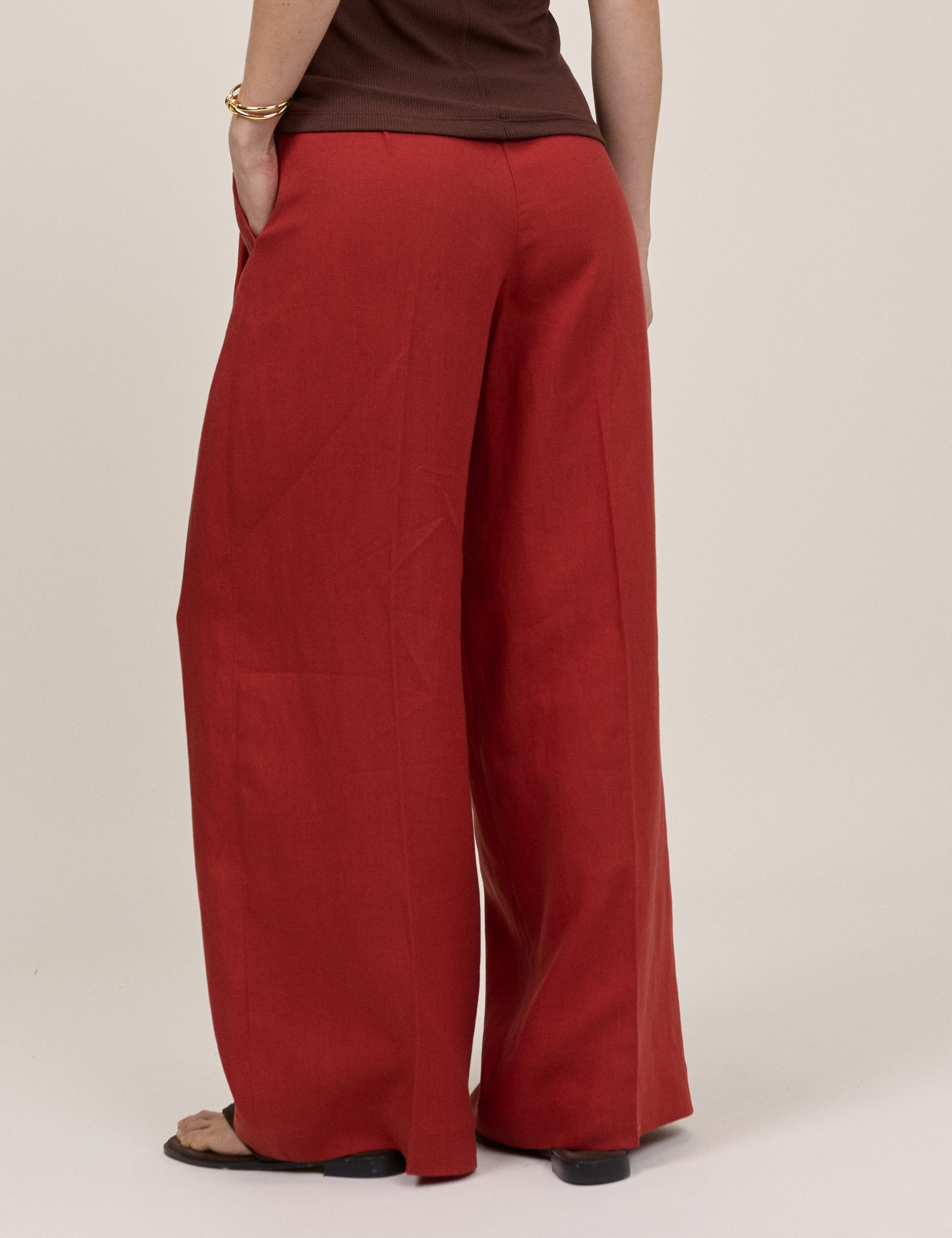 Tailored Relaxed Wide Leg Trousers with Linen 2 of 5