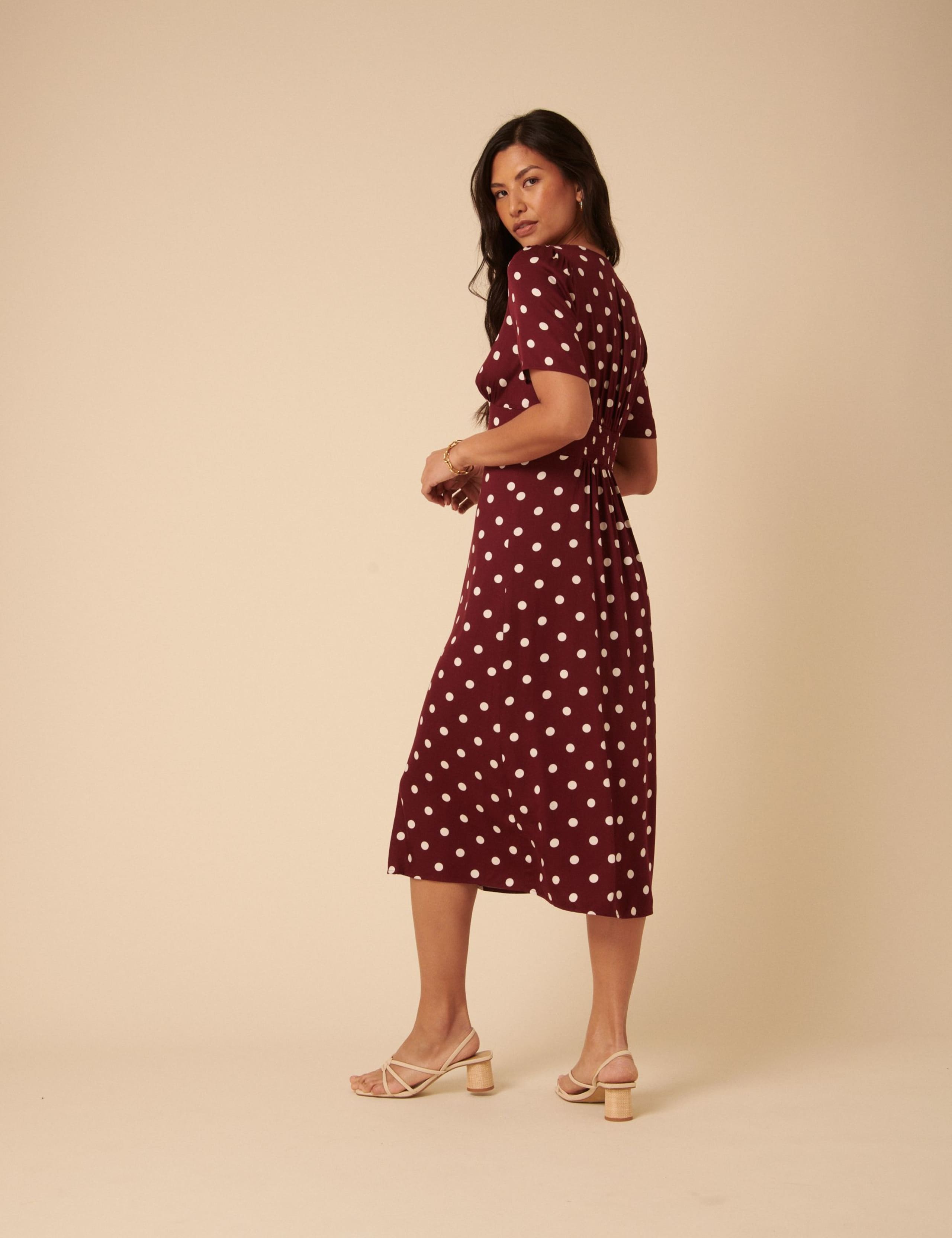 Polka Dot Midi Waisted Dress 2 of 5