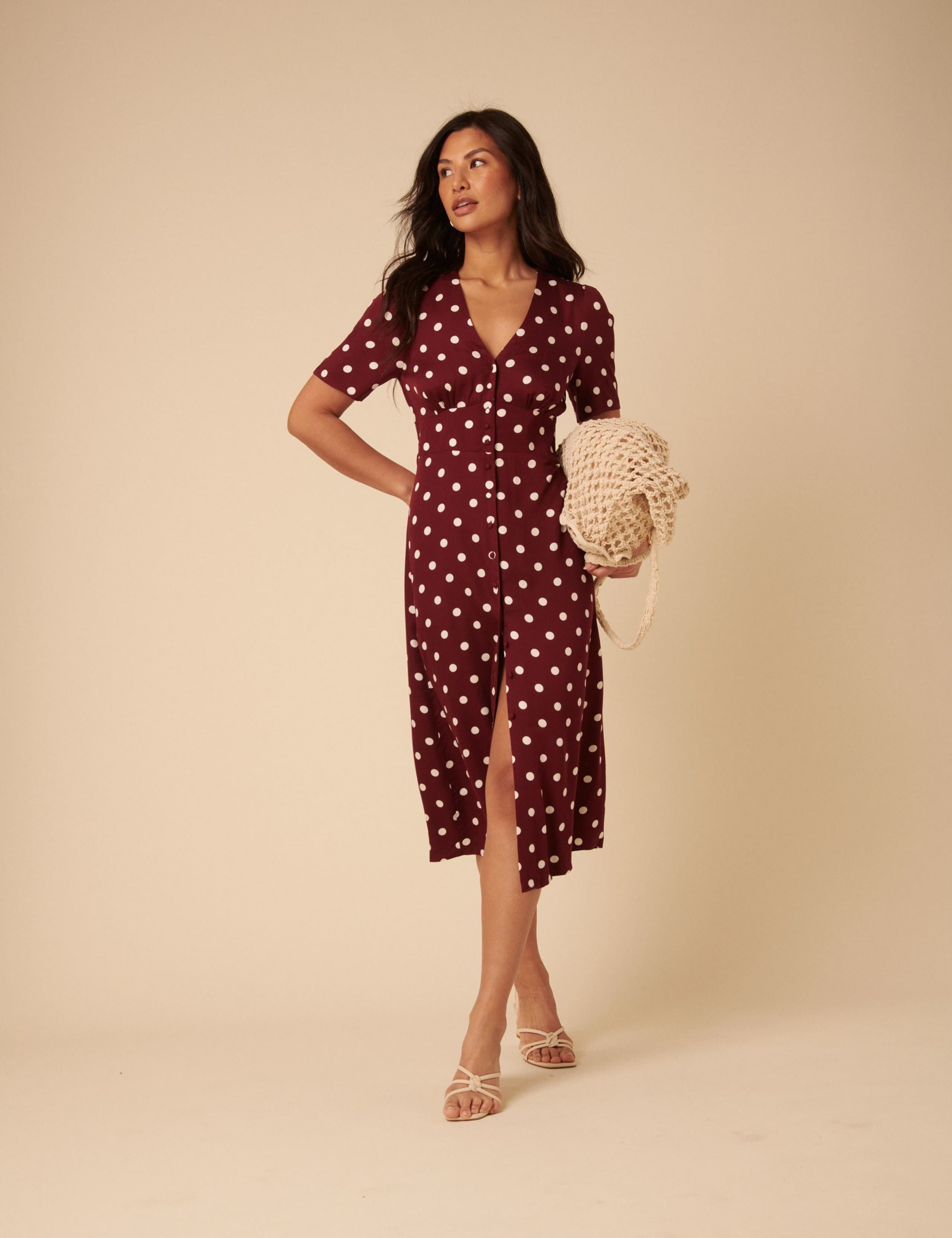 Polka Dot Midi Waisted Dress 3 of 5