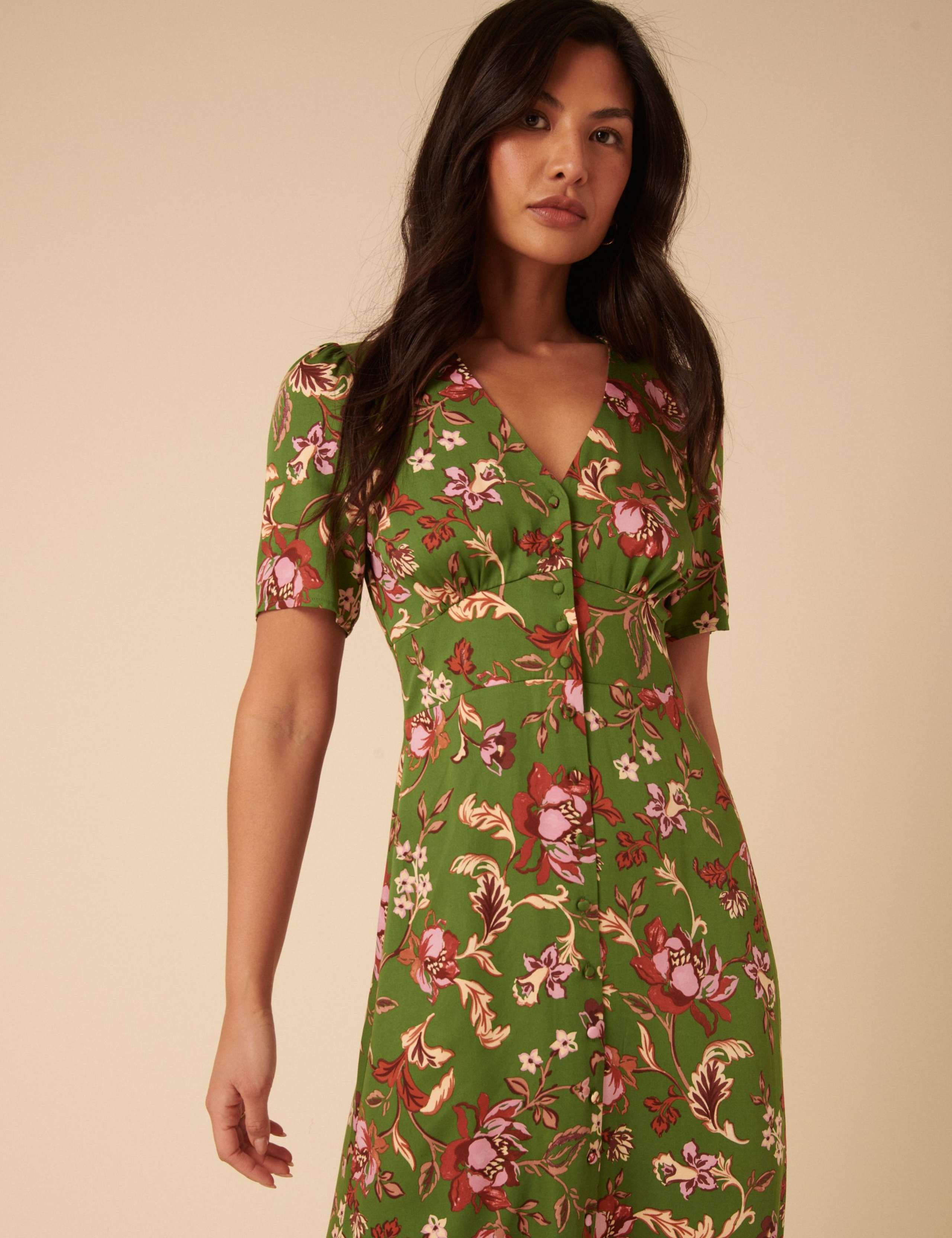 Floral Midi Waisted Dress 2 of 5