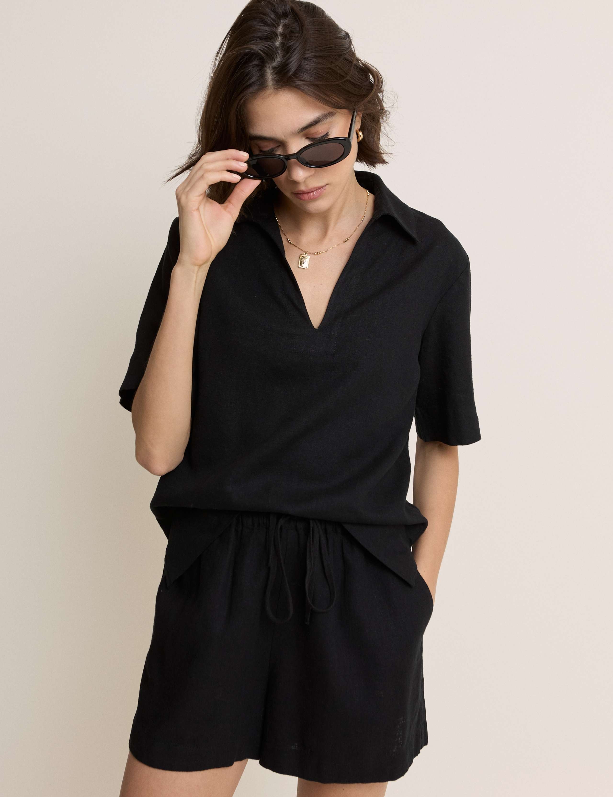 Linen Rich Collared V-Neck T-Shirt 2 of 5