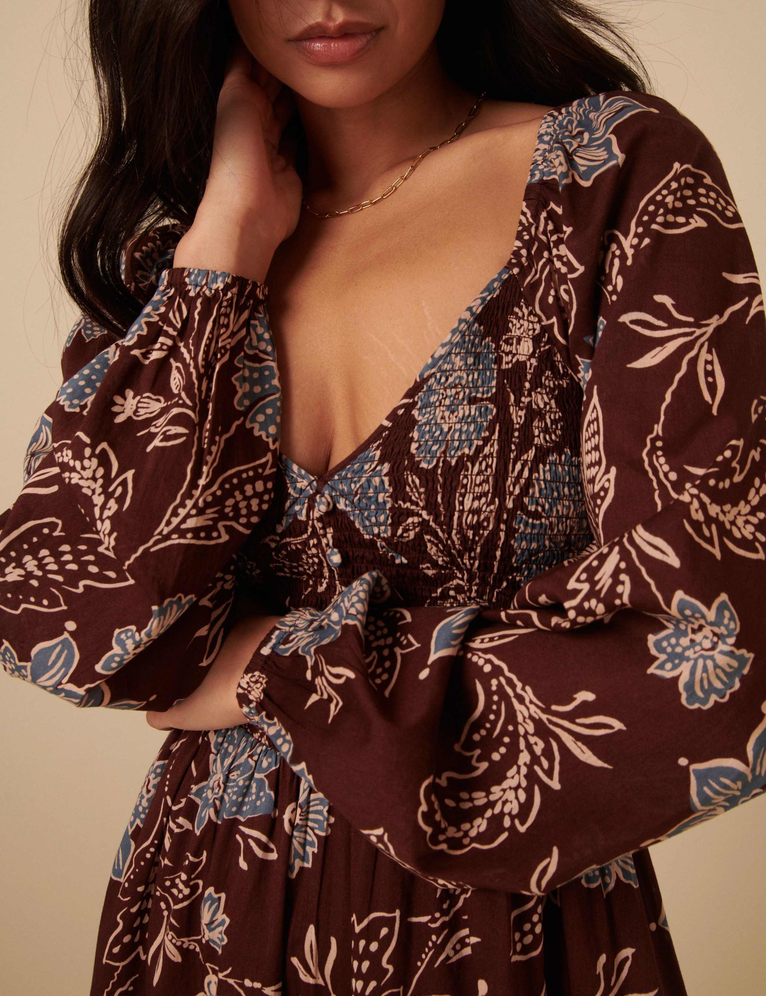 Pure Cotton Floral V-Neck Midi Waisted Dress 4 of 5