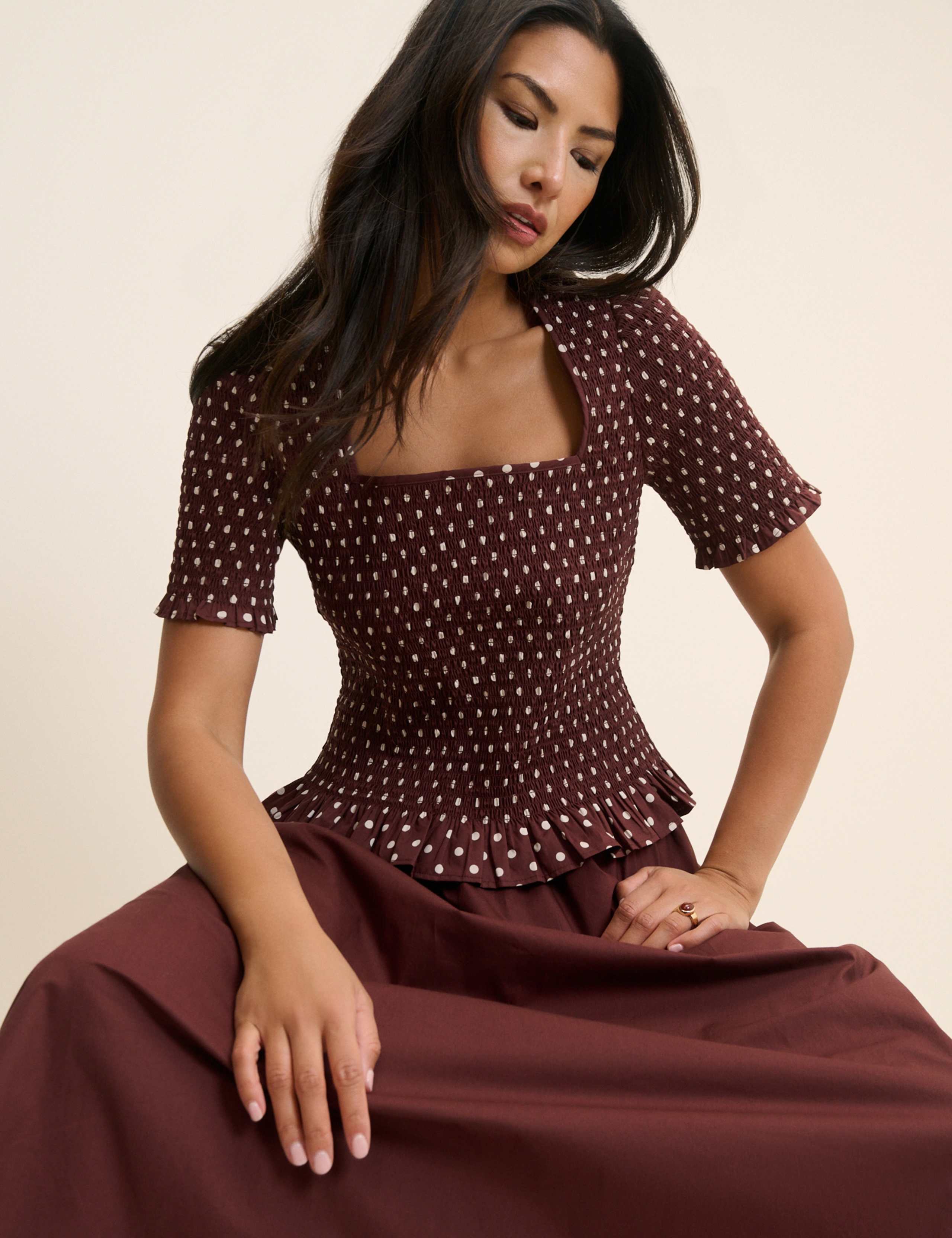 Pure Cotton Polka Dot Shirred Top 6 of 6