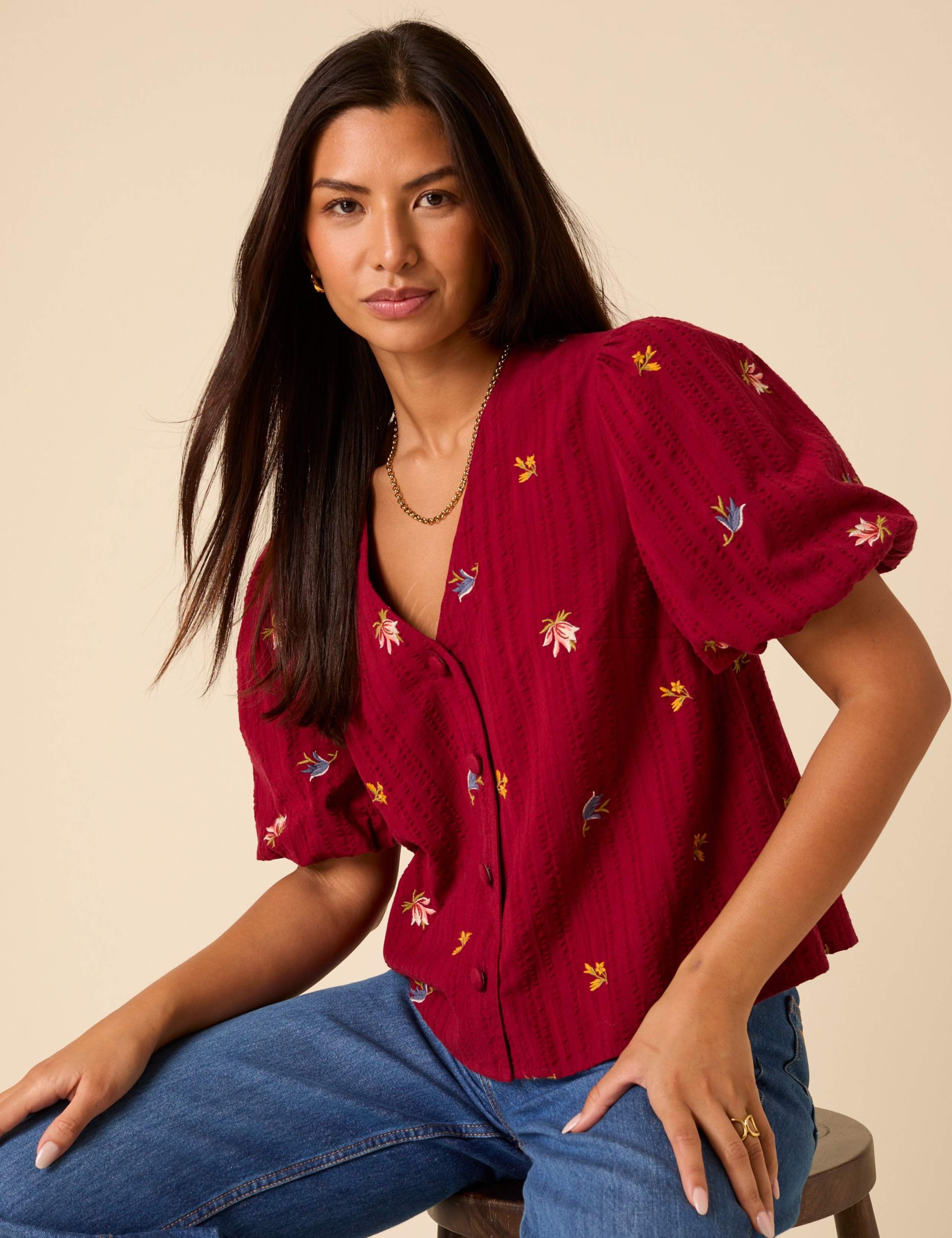 Pure Cotton Floral V-Neck Blouse 5 of 5