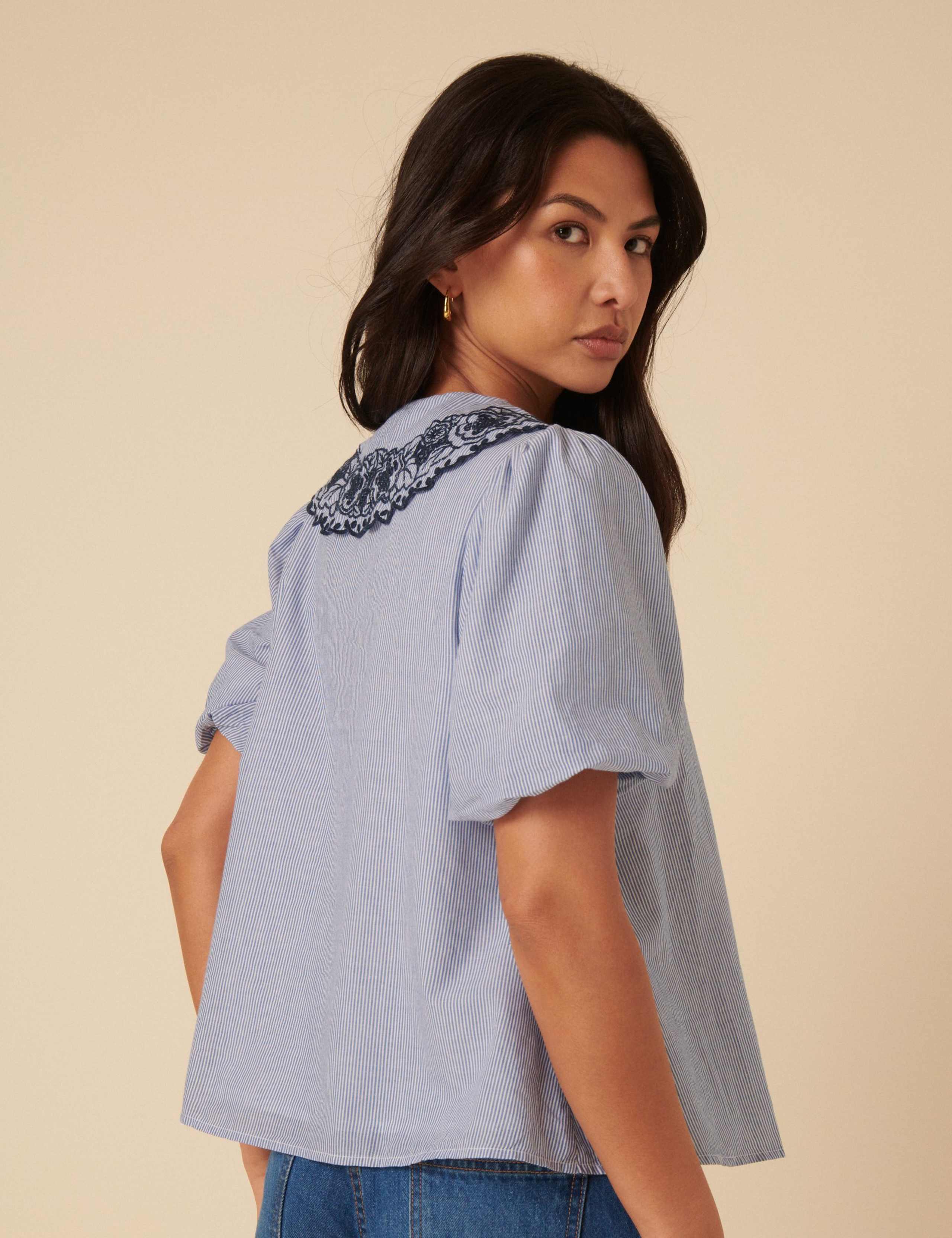 Pure Cotton Embroidered Striped Blouse 2 of 5
