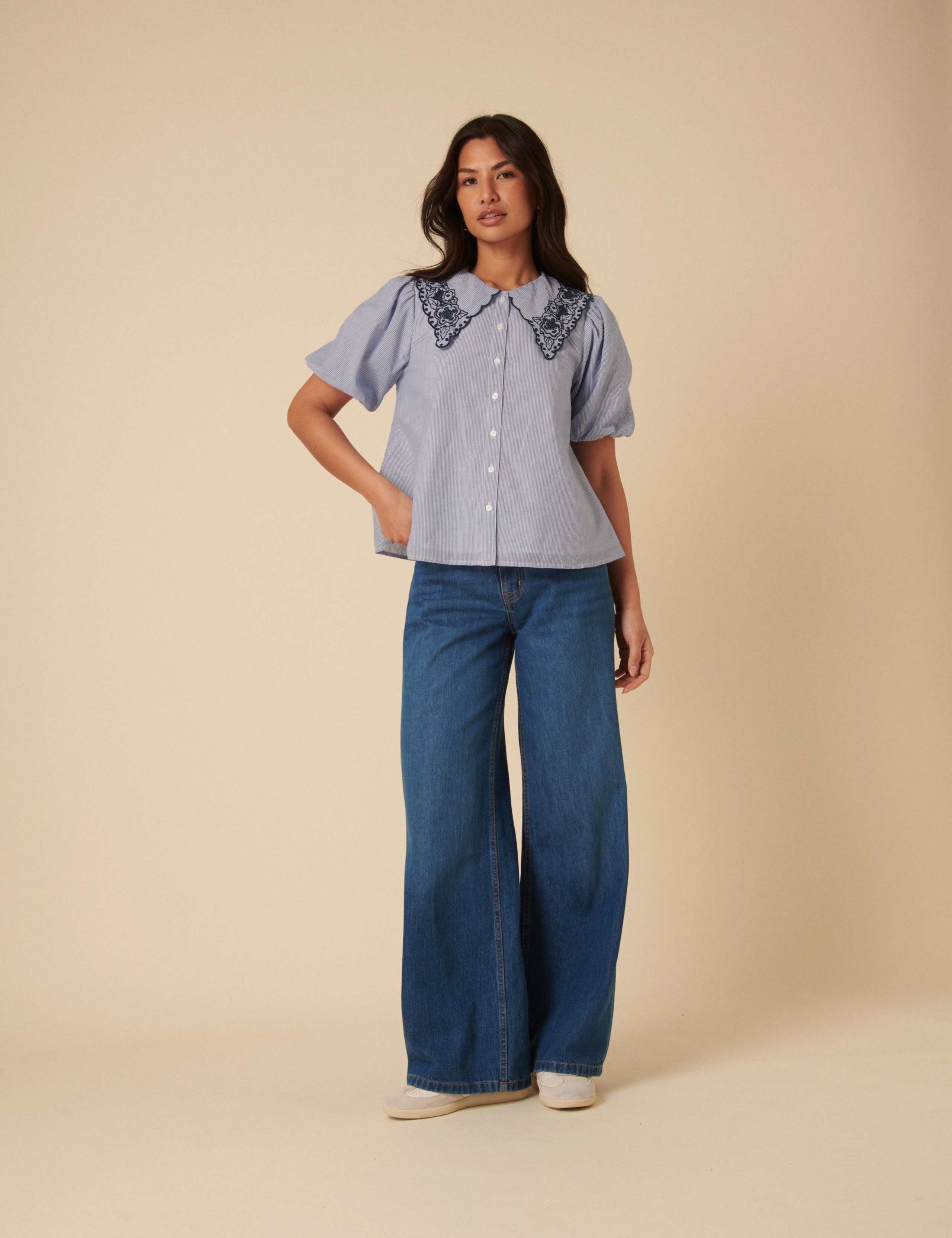 Pure Cotton Embroidered Striped Blouse 3 of 5