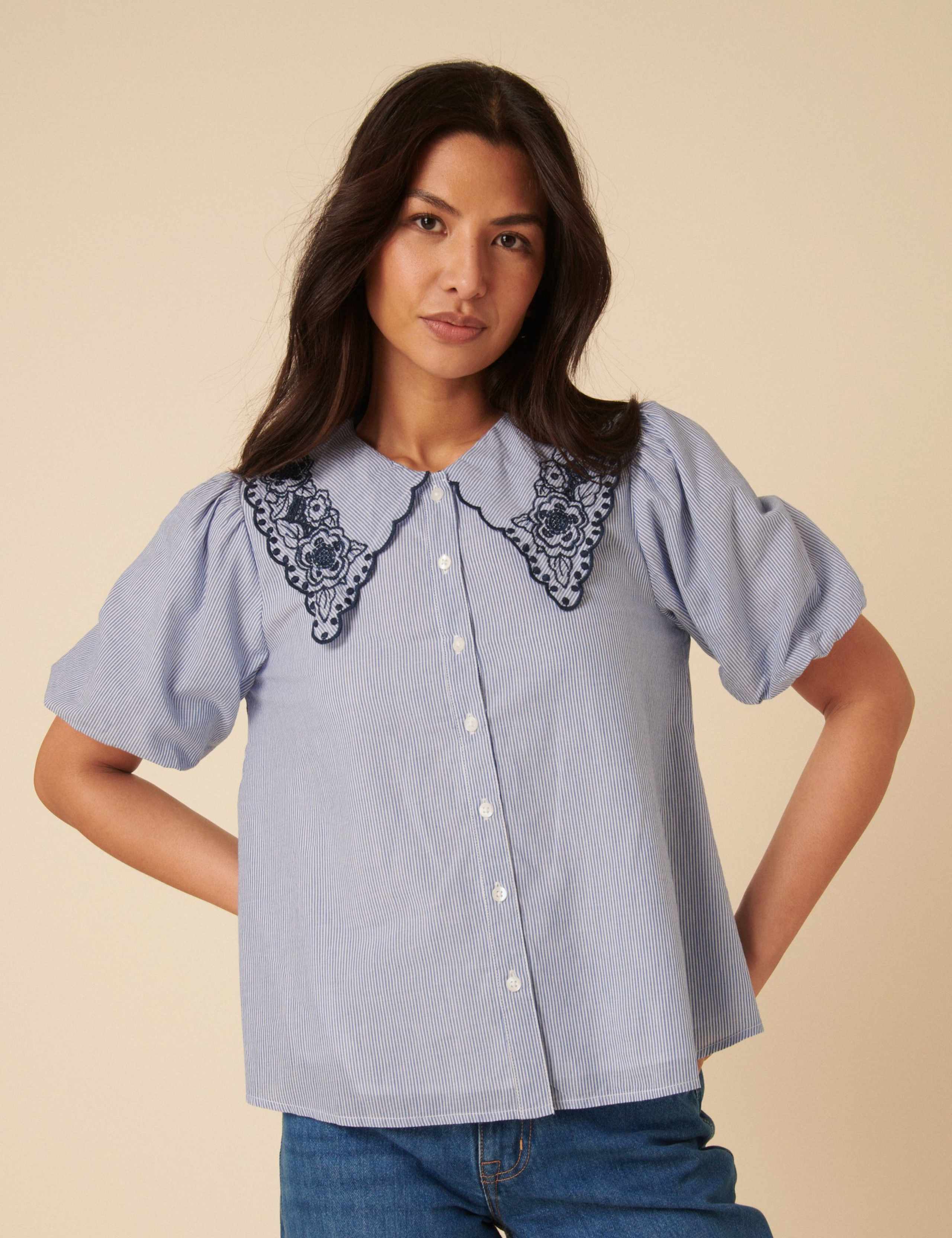Pure Cotton Embroidered Striped Blouse 4 of 5