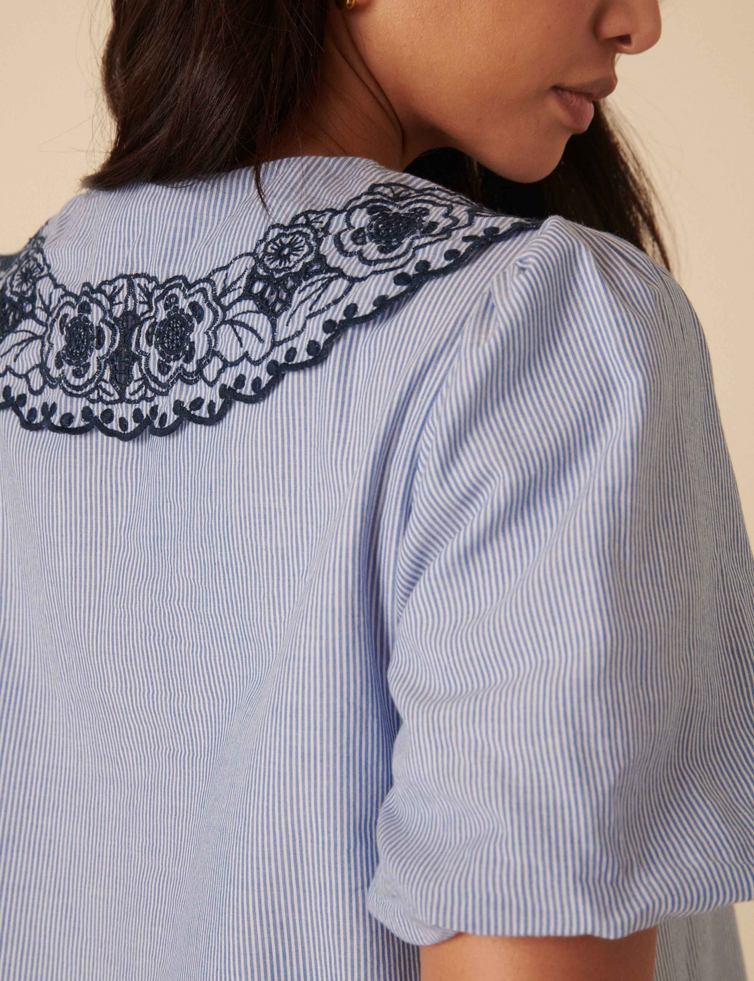 Pure Cotton Embroidered Striped Blouse 5 of 5