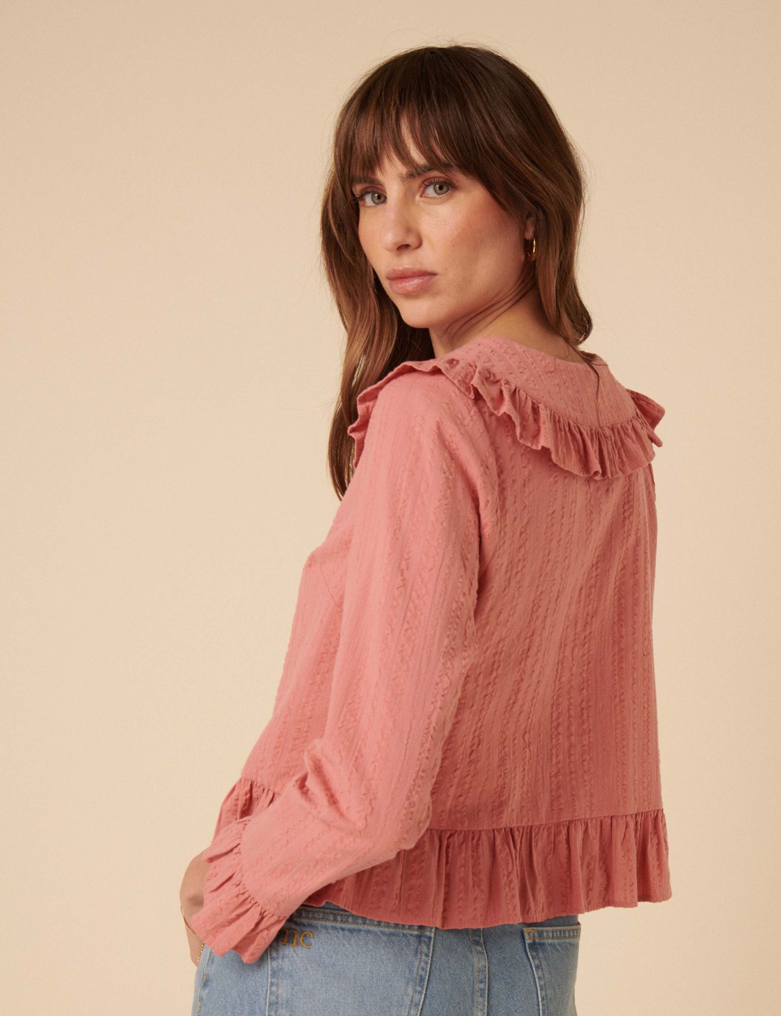 Pure cotton V Neck Ruffle Blouse 2 of 5