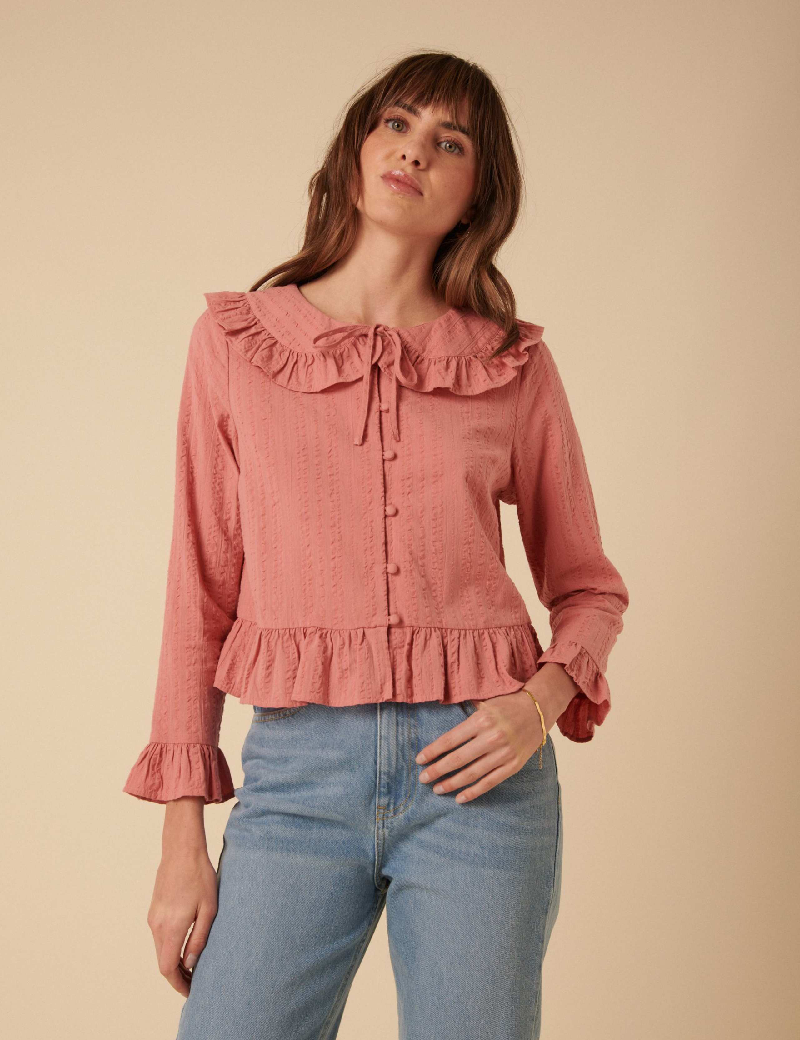 Pure Cotton V-Neck Relaxed Ruffle Blouse 3 of 5