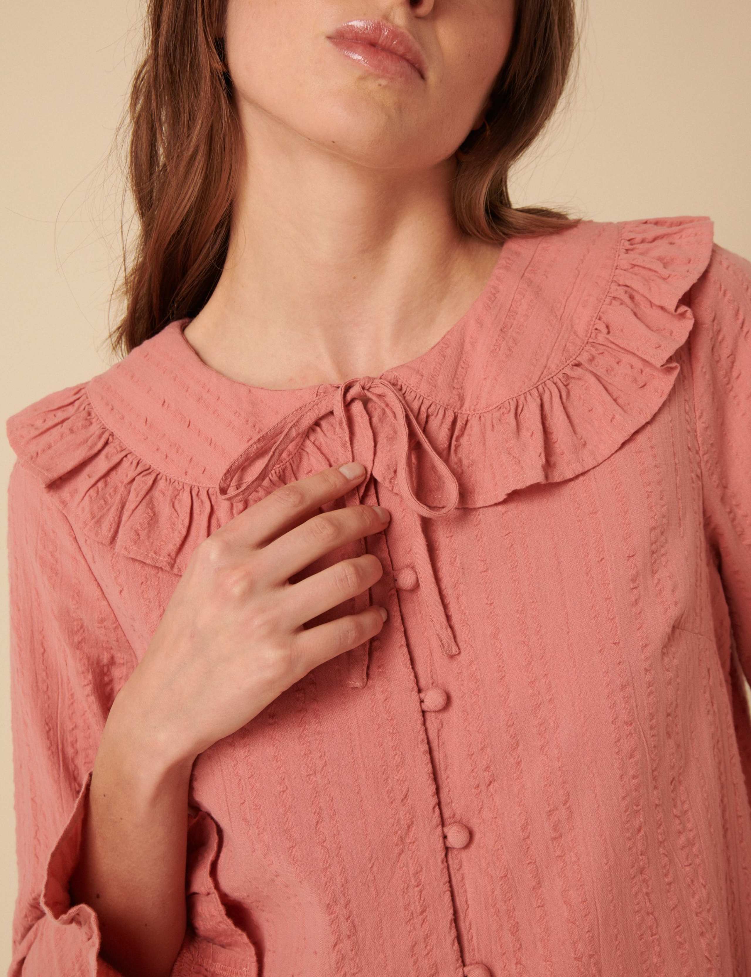 Pure Cotton V-Neck Relaxed Ruffle Blouse 4 of 5