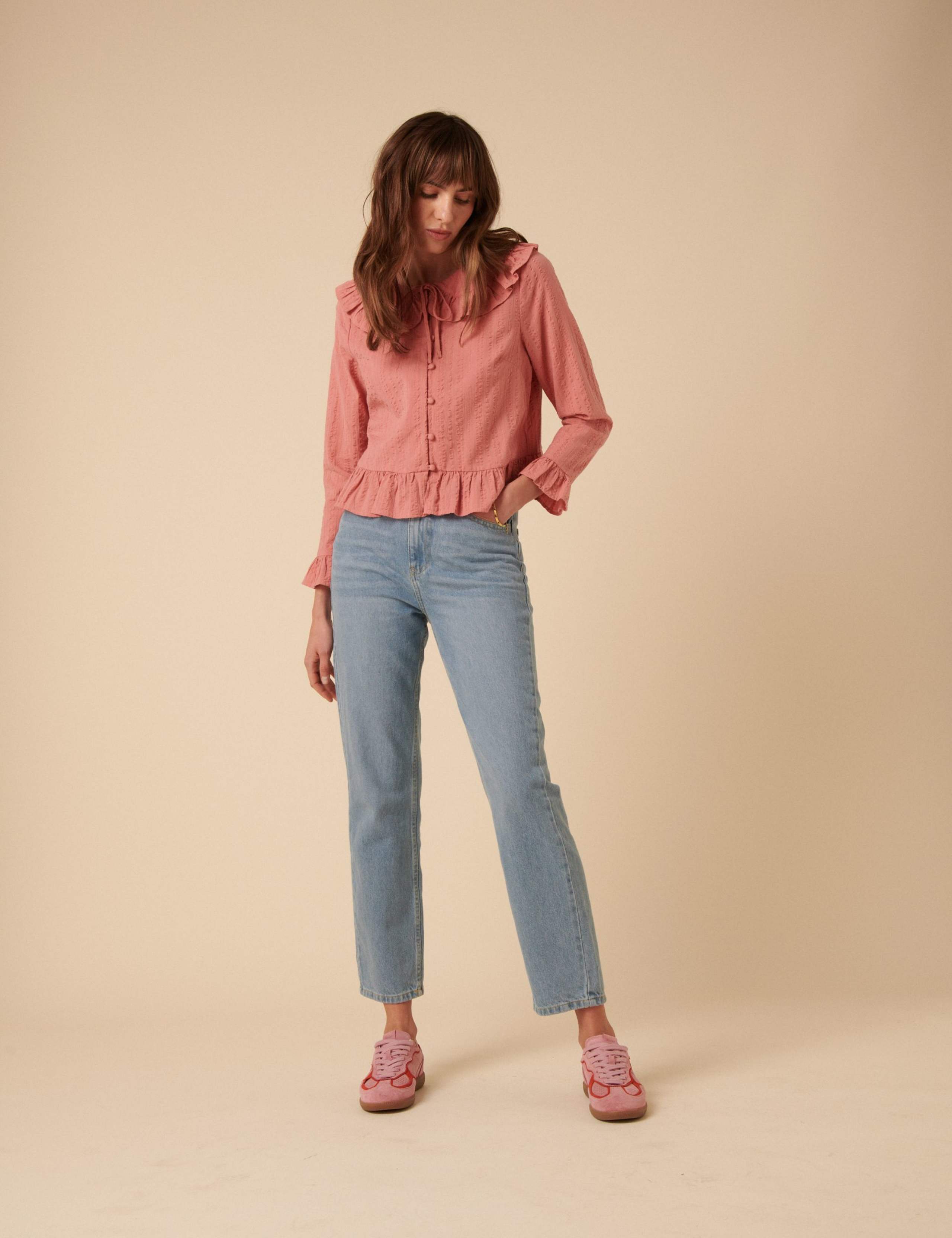 Pure cotton V Neck Ruffle Blouse 5 of 5