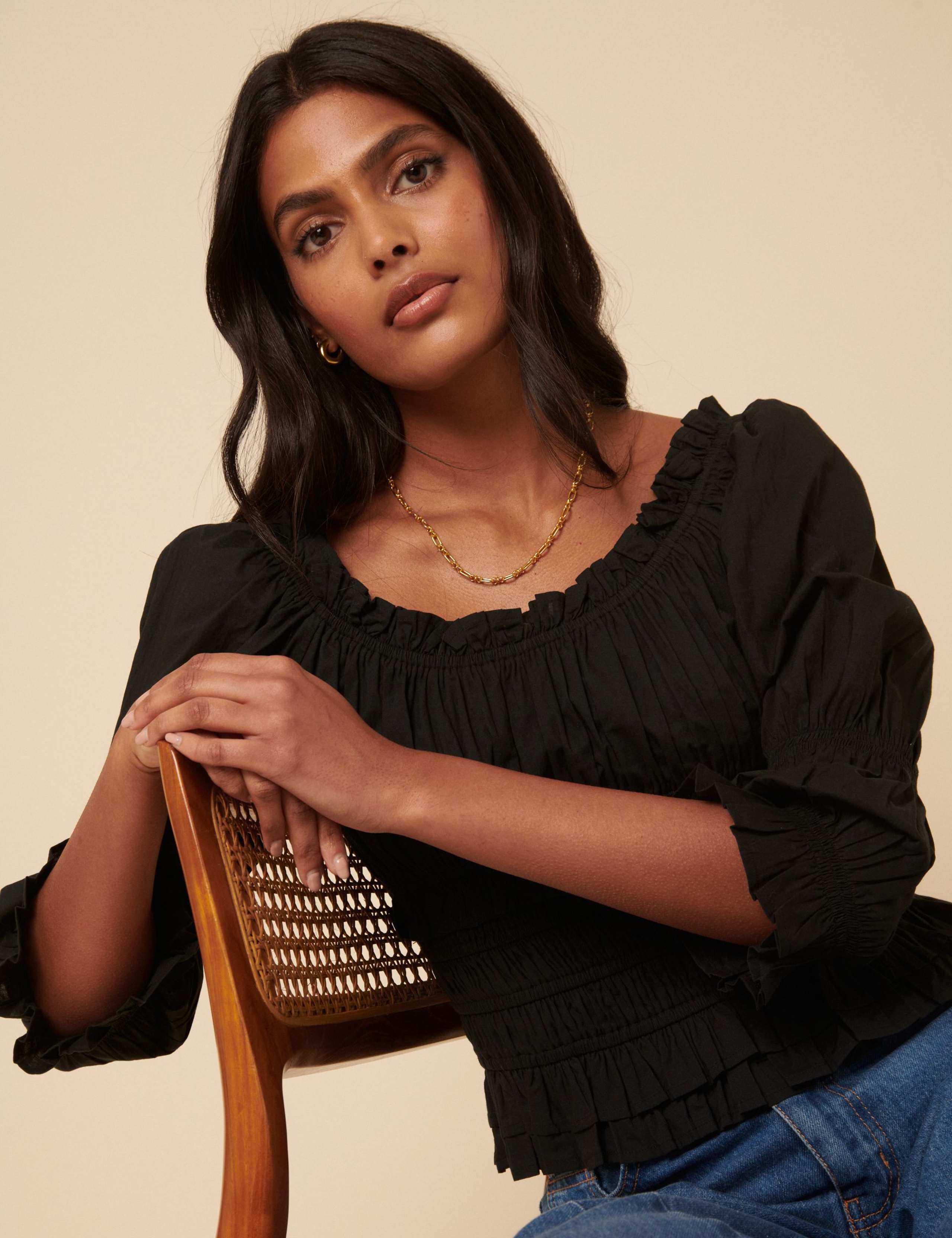 Pure Cotton Shirred Scoop Neck Crop Top 2 of 5