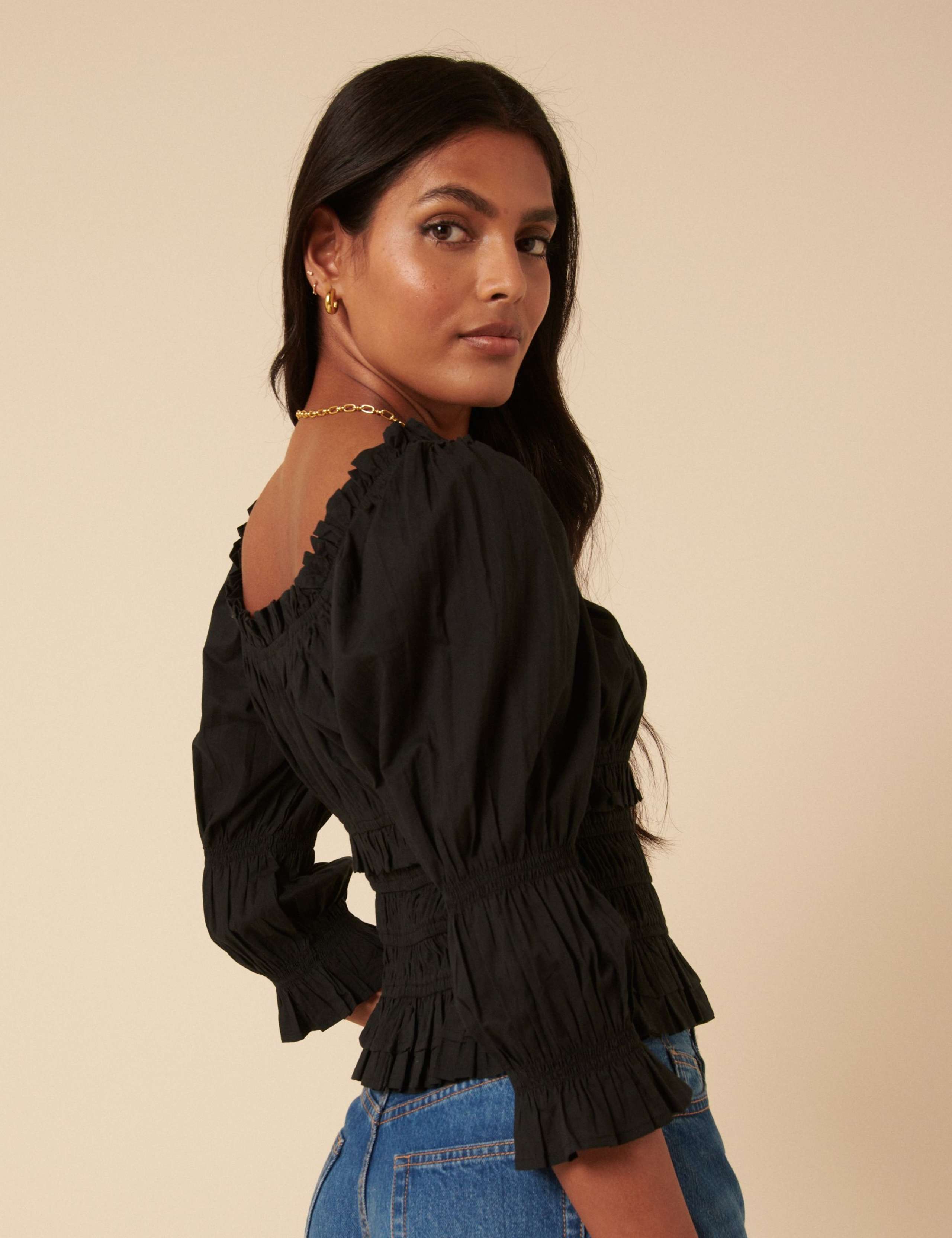 Pure Cotton Shirred Scoop Neck Crop Top 3 of 5