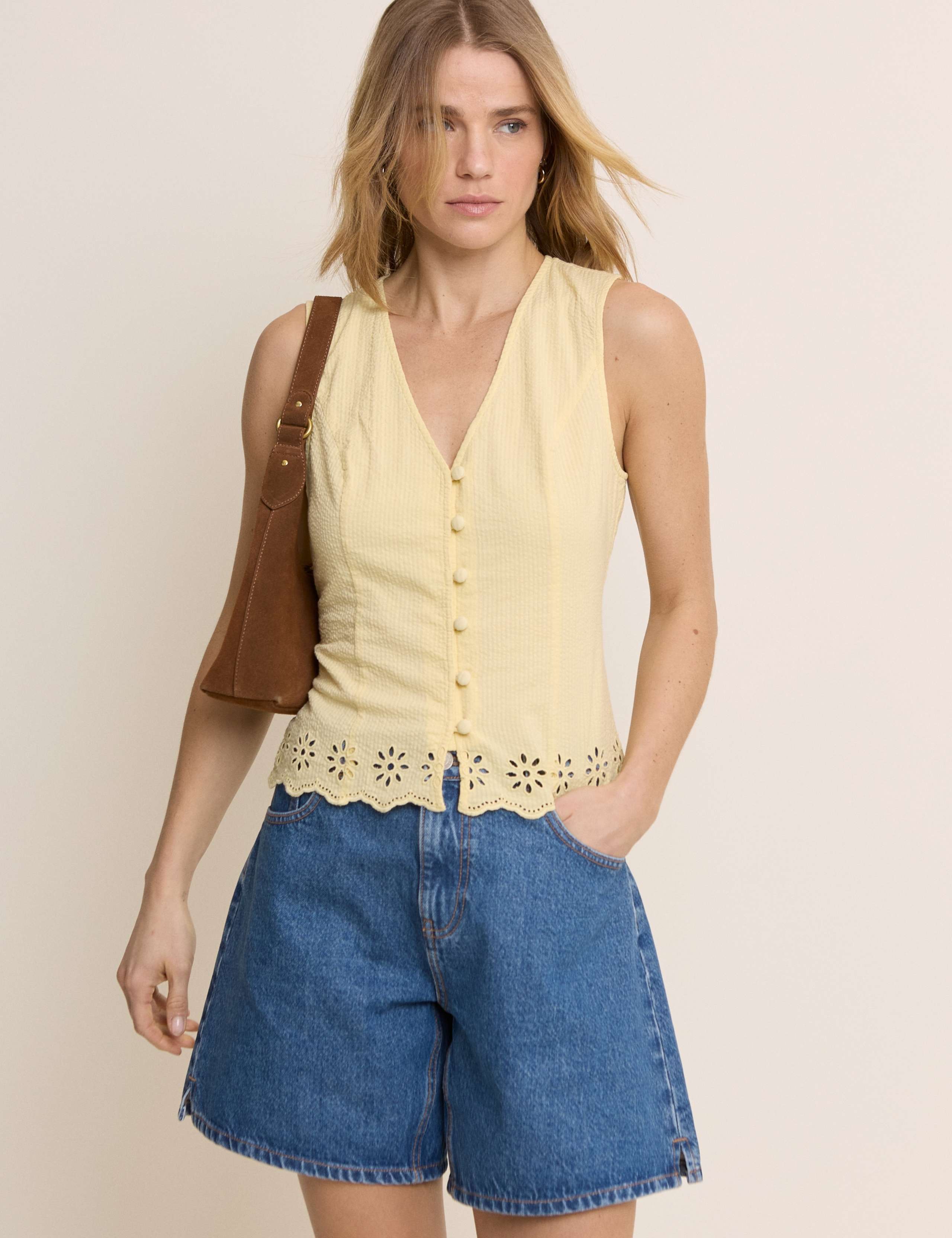 Pure Cotton Jersey V-Neck Waistcoat Top 1 of 5