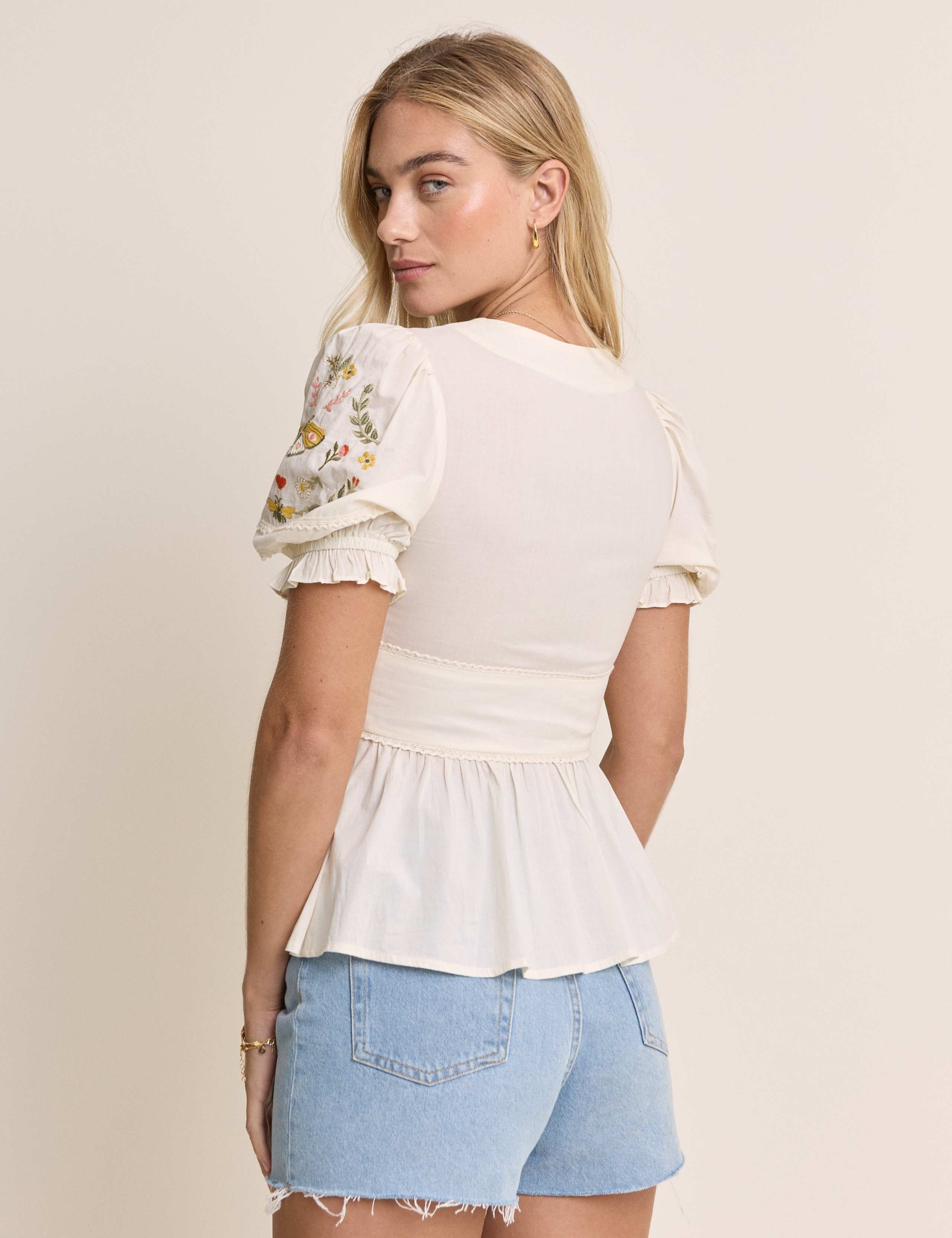 Pure Cotton Embroidered V-Neck Top 2 of 5