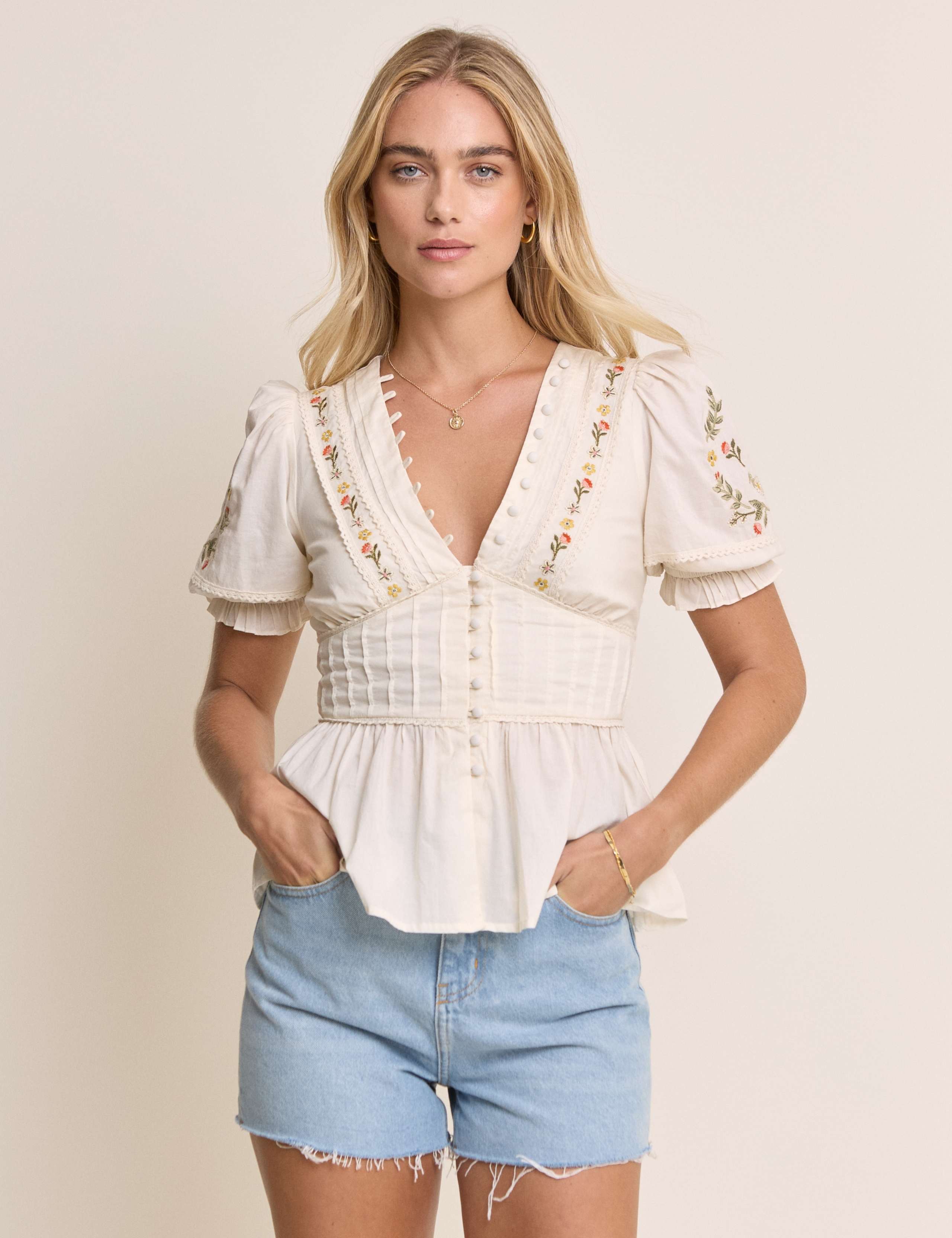Pure Cotton Embroidered V-Neck Top 3 of 5