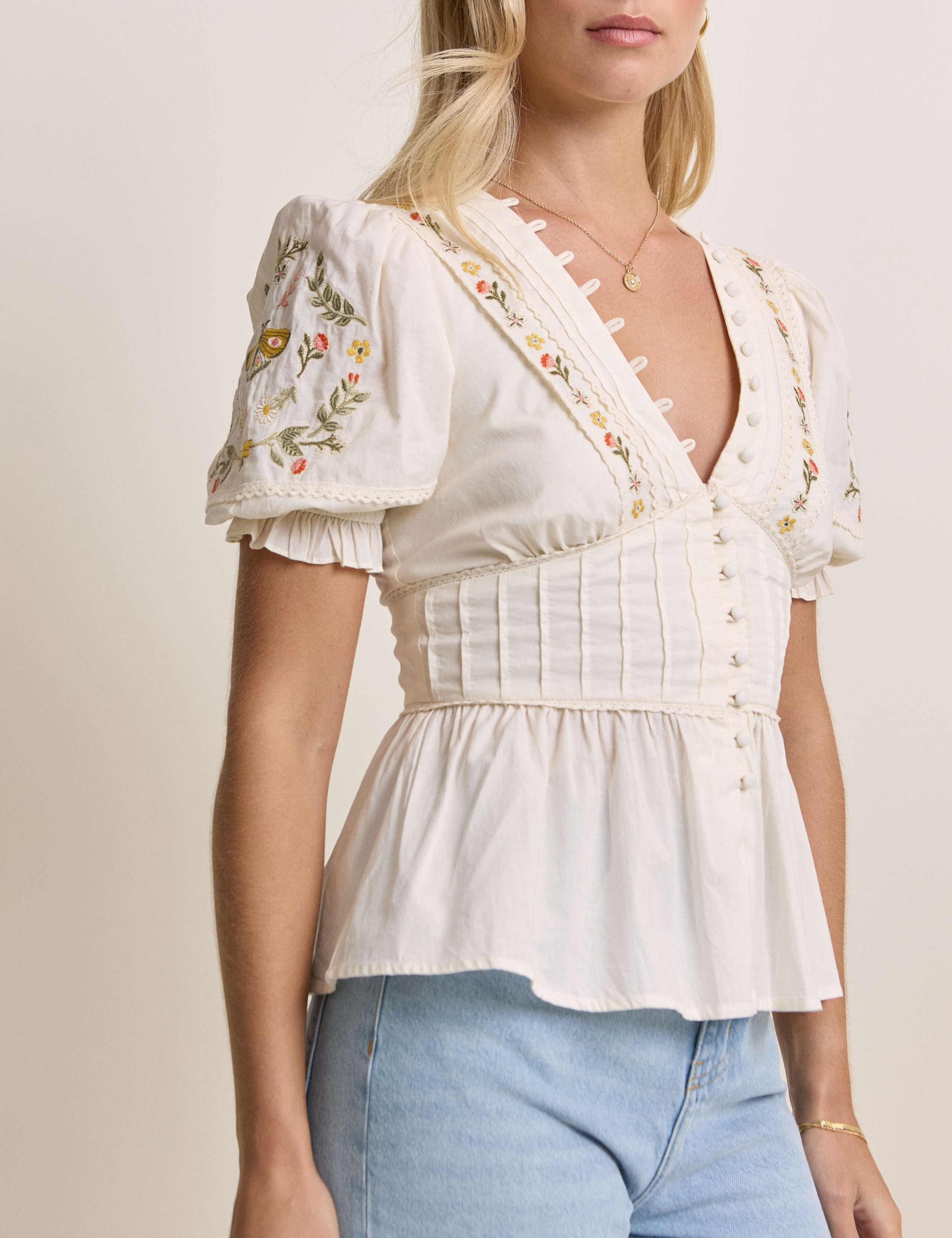 Pure Cotton Embroidered V-Neck Top 4 of 5