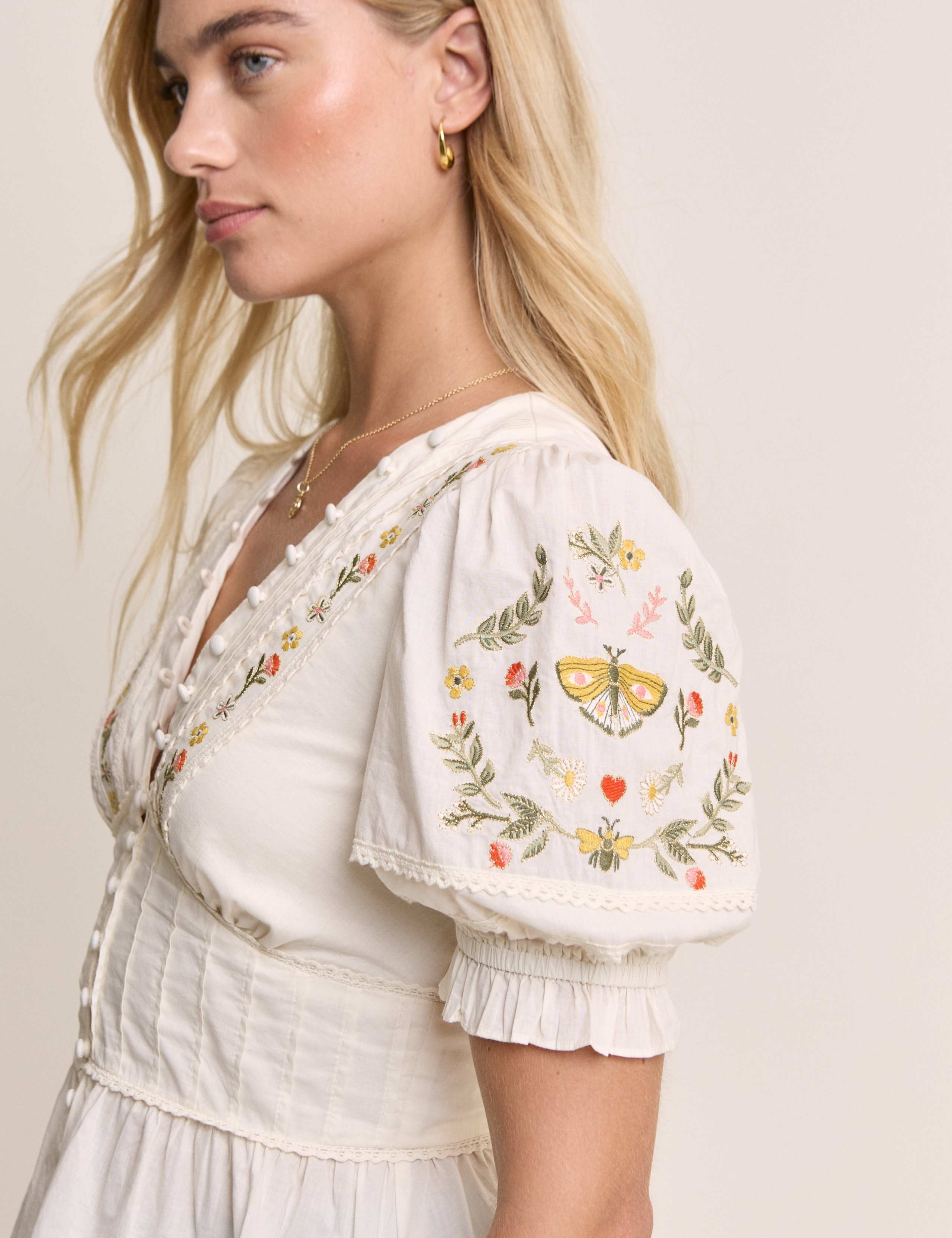 Pure Cotton Embroidered V-Neck Top 5 of 5