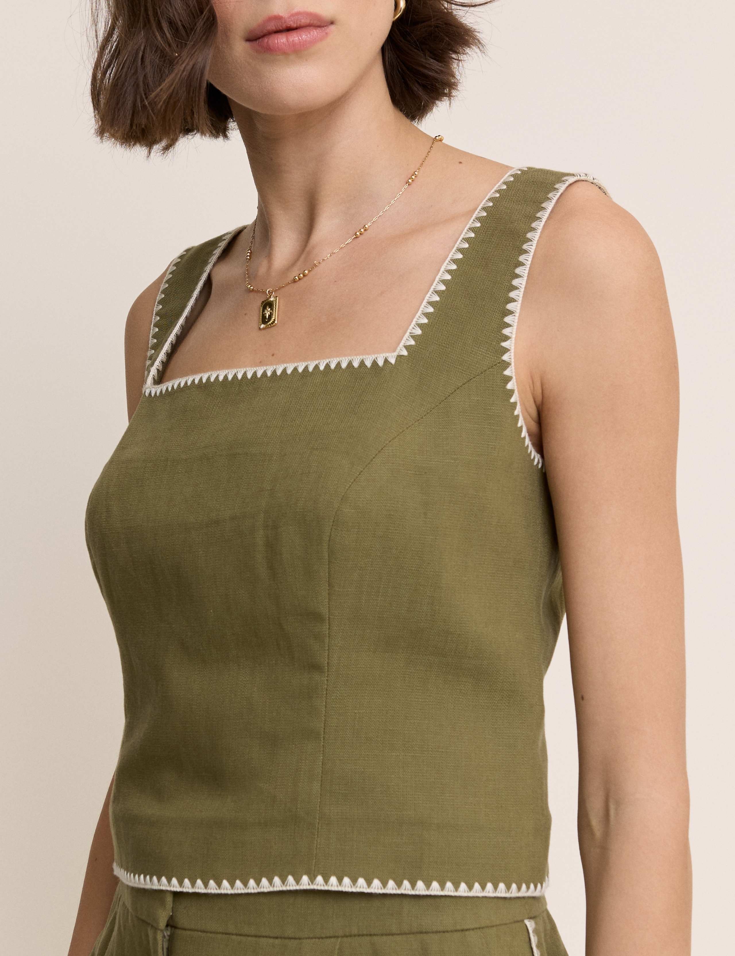 Lyocell Square Neck Crop Top with Linen 2 of 5