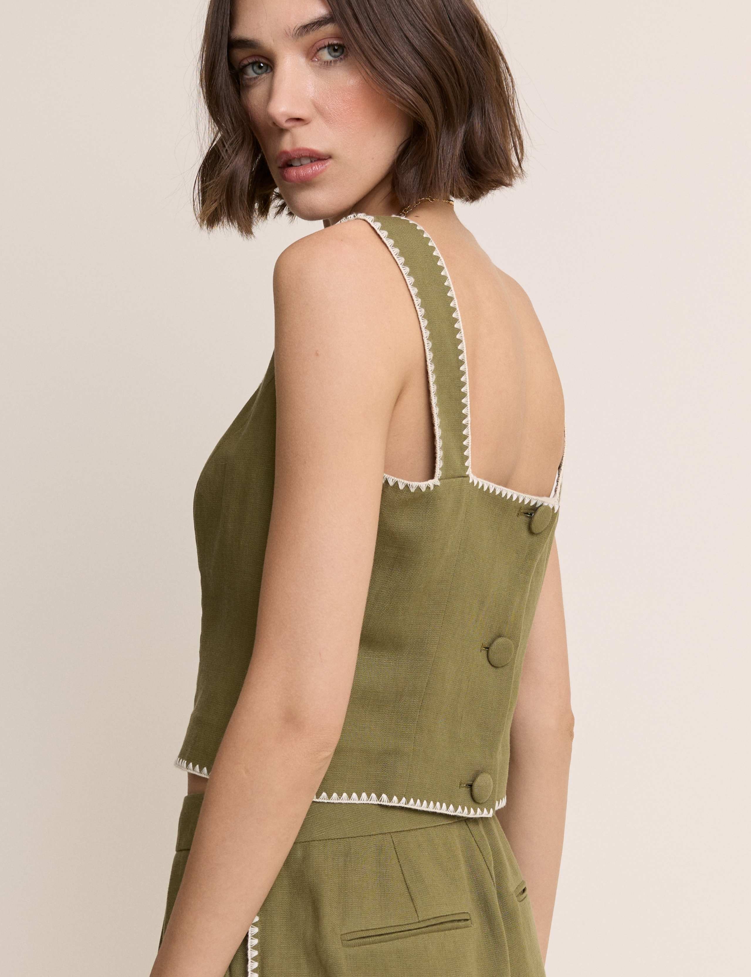 Lyocell Square Neck Crop Top with Linen 3 of 5