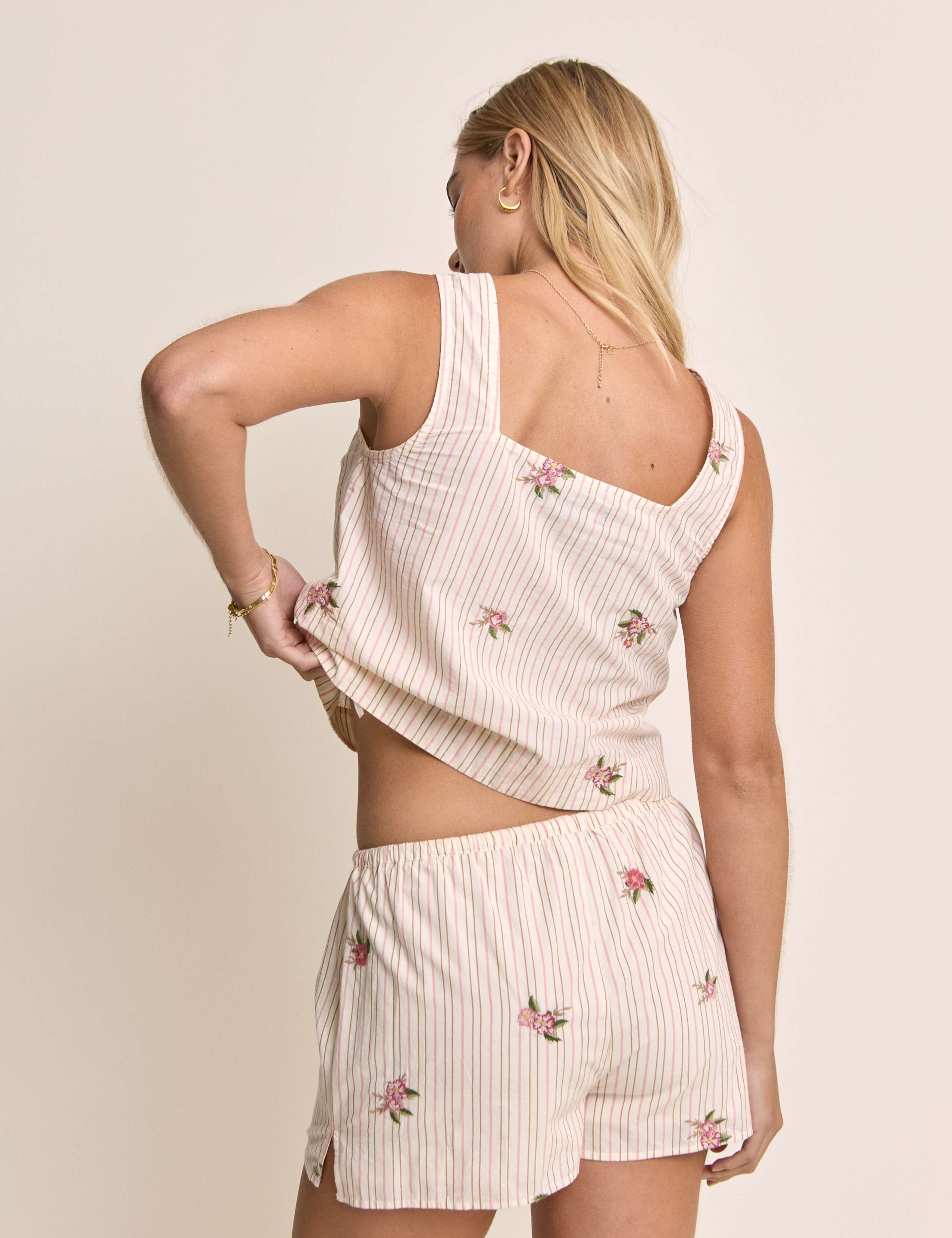 Linen Rich Striped Floral Square Neck Vest 2 of 5