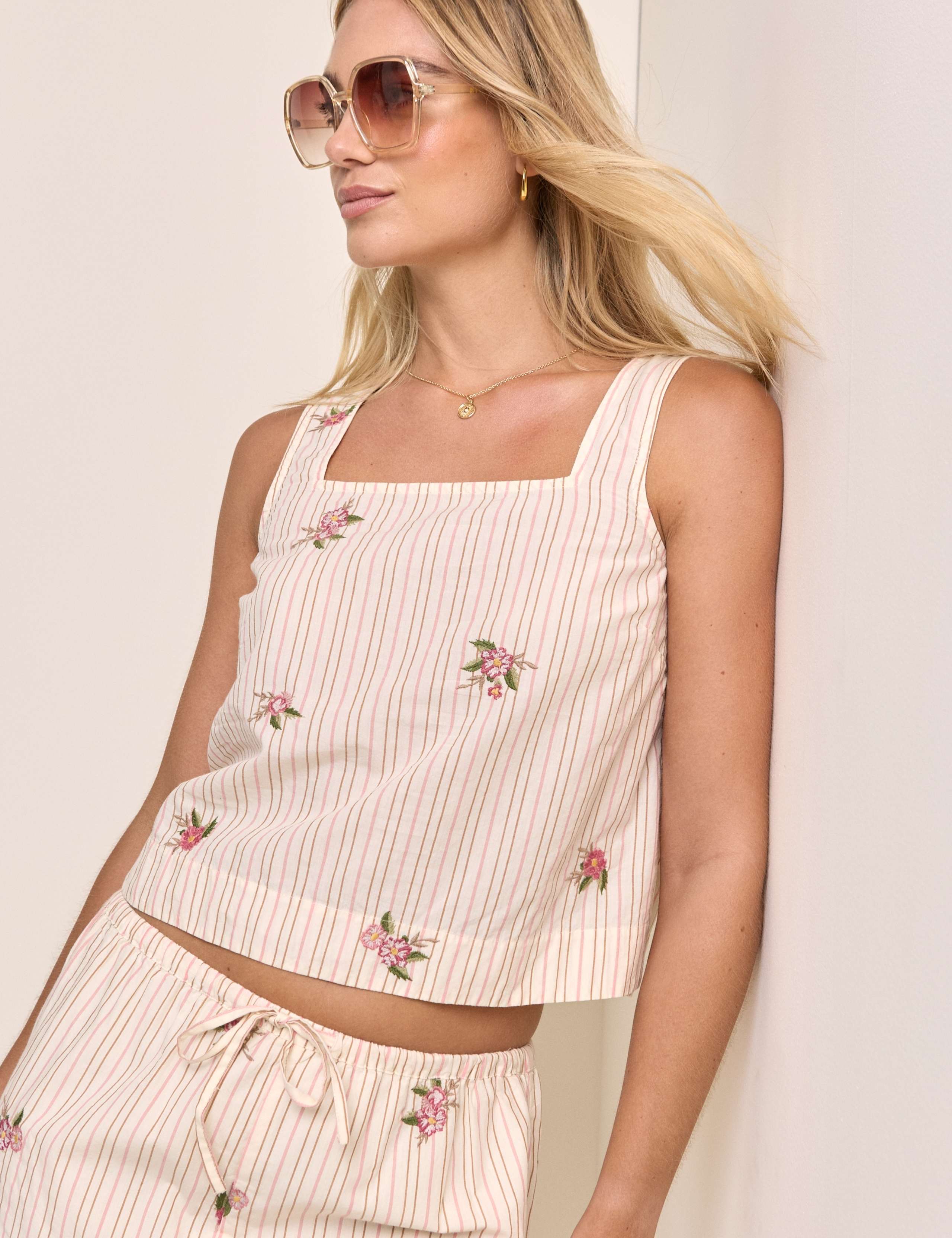 Linen Rich Striped Floral Square Neck Vest 5 of 5