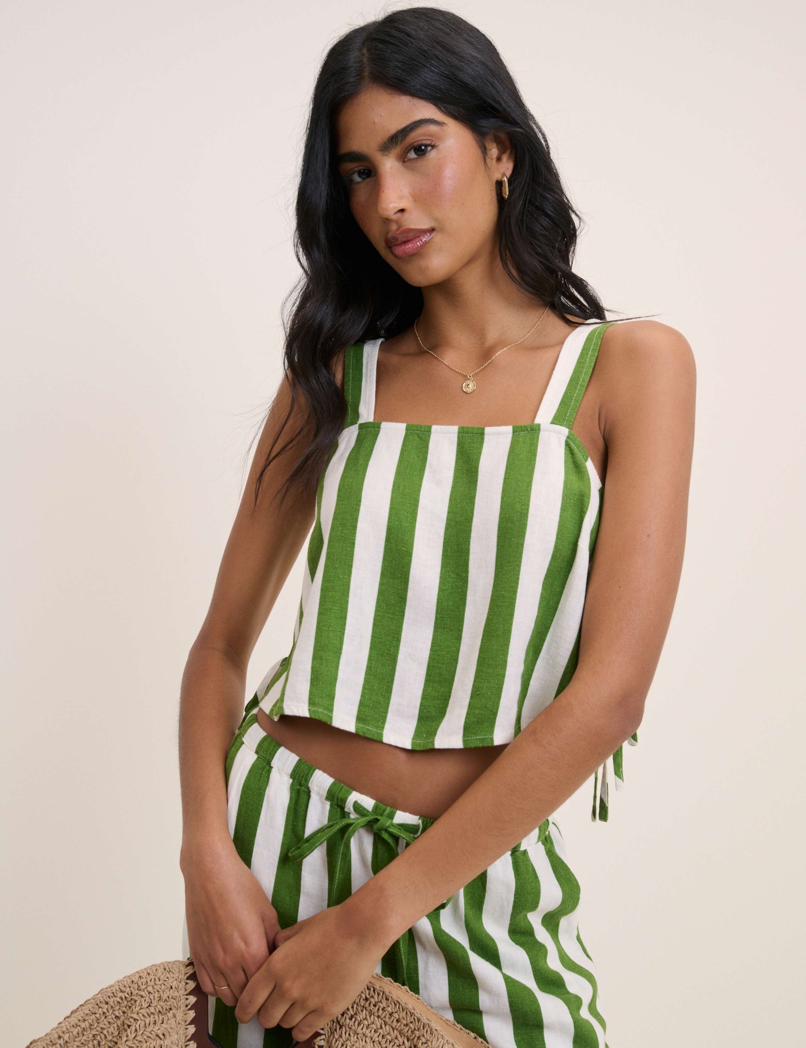 Linen Rich Striped Square Neck Vest Top 1 of 5