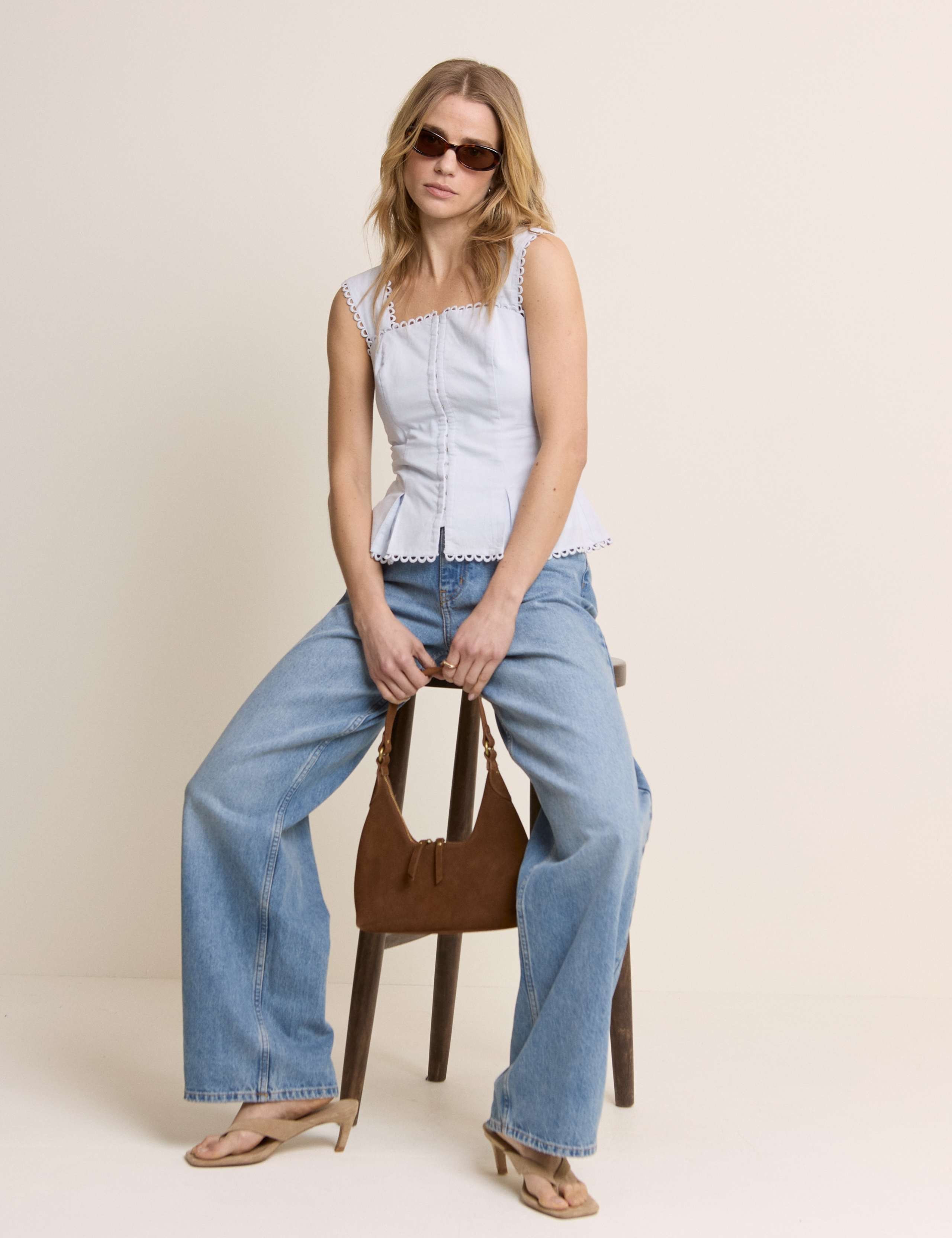 Cotton Rich Peplum Top With Linen 3 of 5