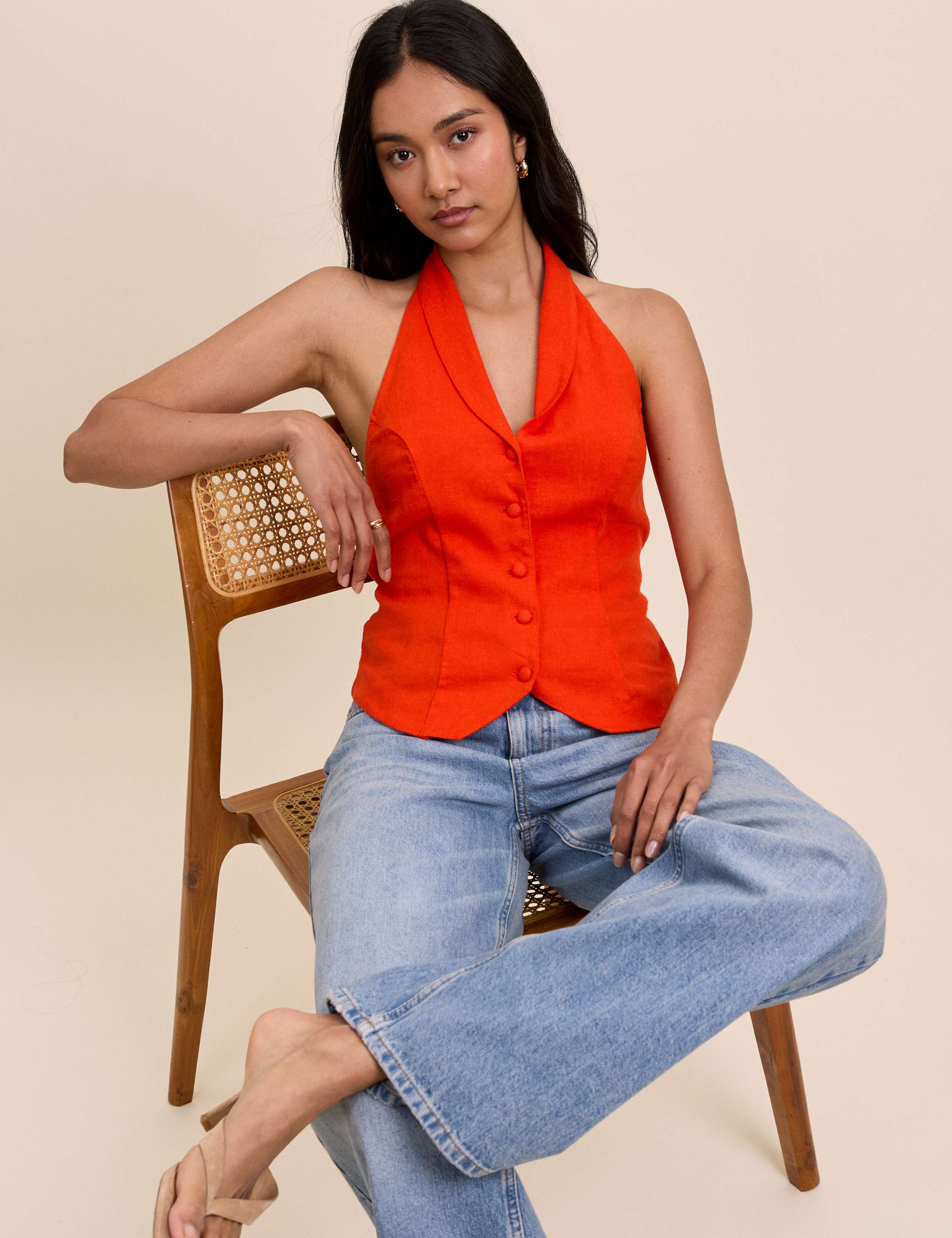 Linen Rich Halter Neck Waistcoat Top 4 of 5