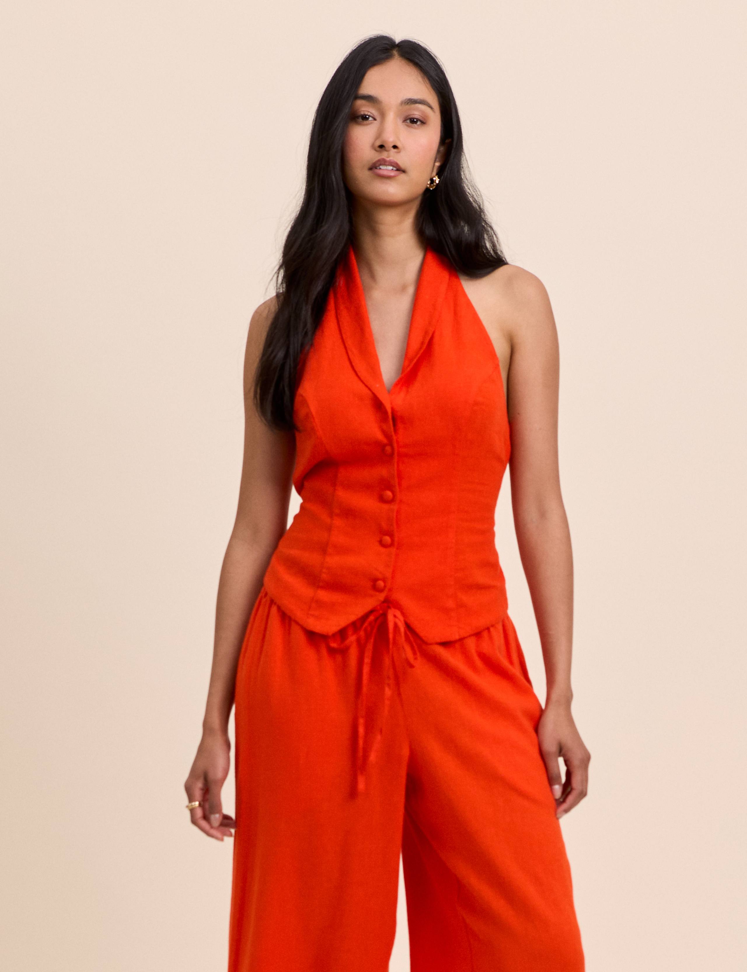 Linen Rich Halter Neck Waistcoat Top 5 of 5