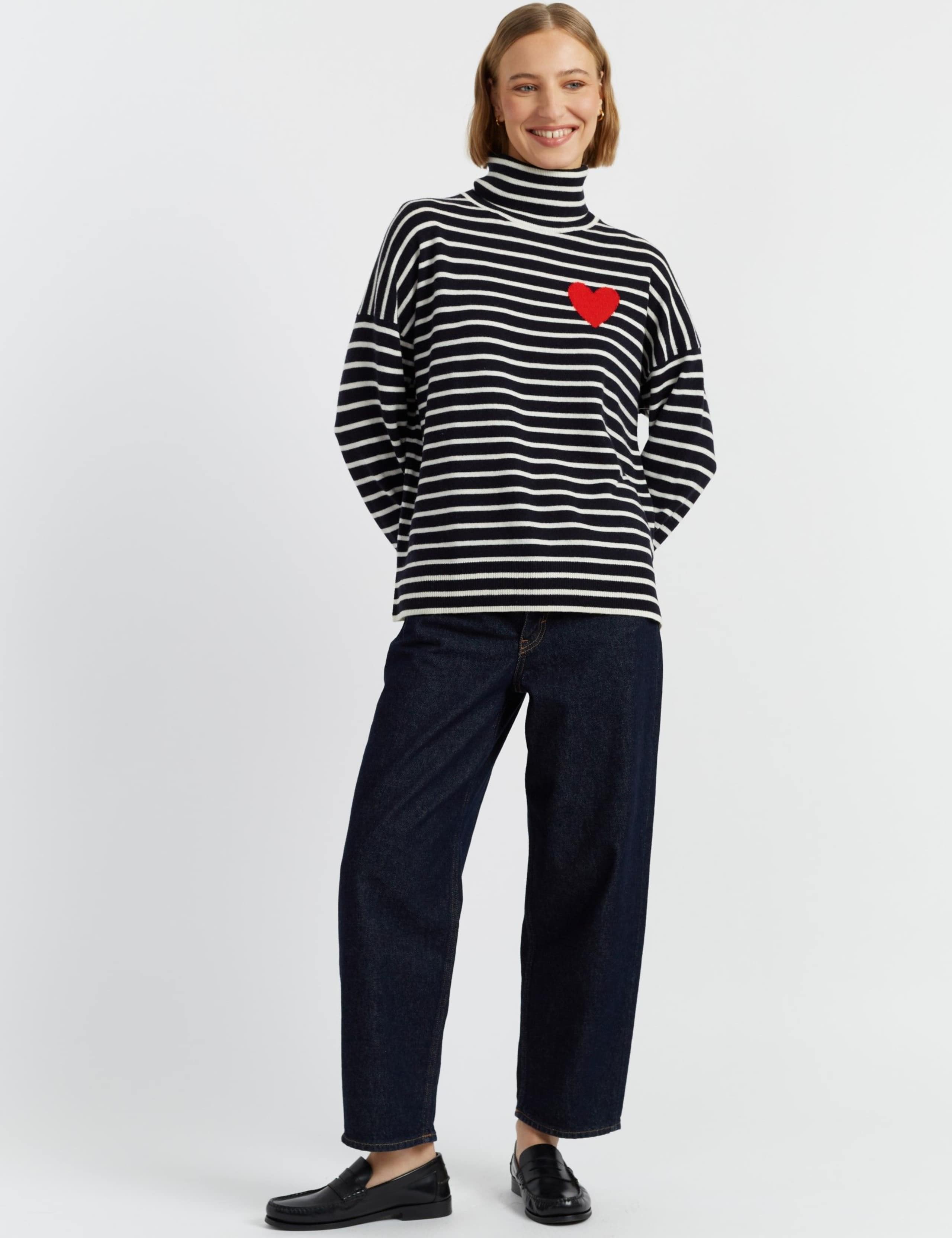 Wool Rich Striped Roll Neck Jumper with Cashmere 1 of 4