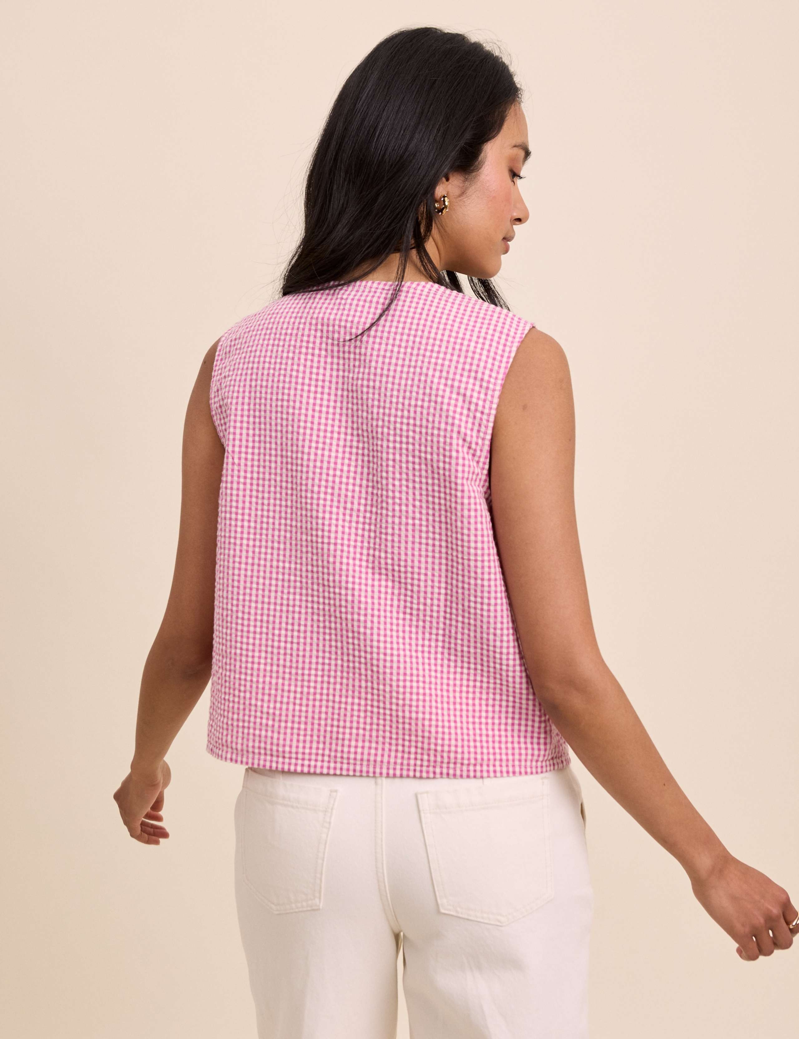 Pure Cotton Checked V-Neck Tie Front Vest 4 of 5