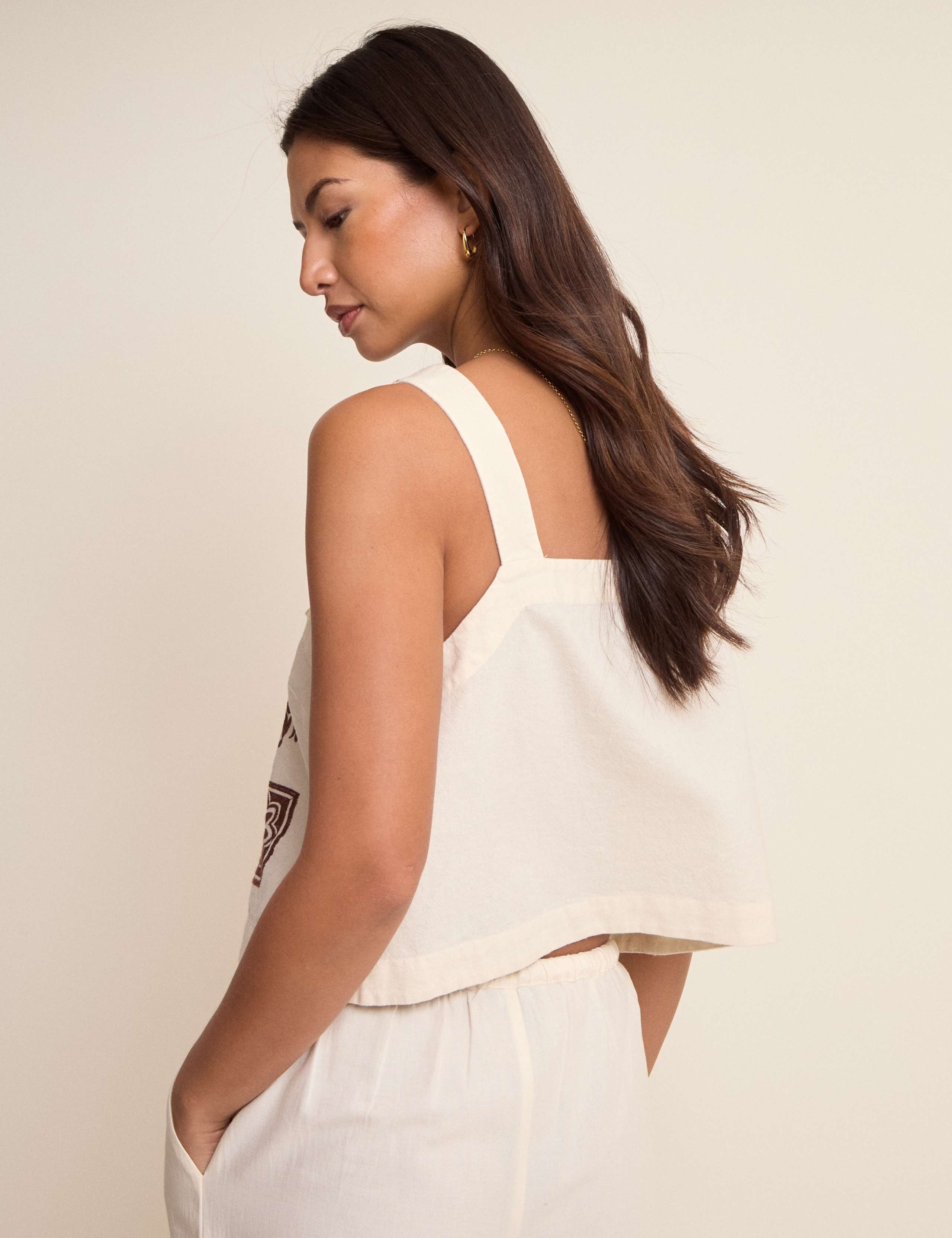 Pure Cotton Tile Print Tie Front Vest Top 2 of 5