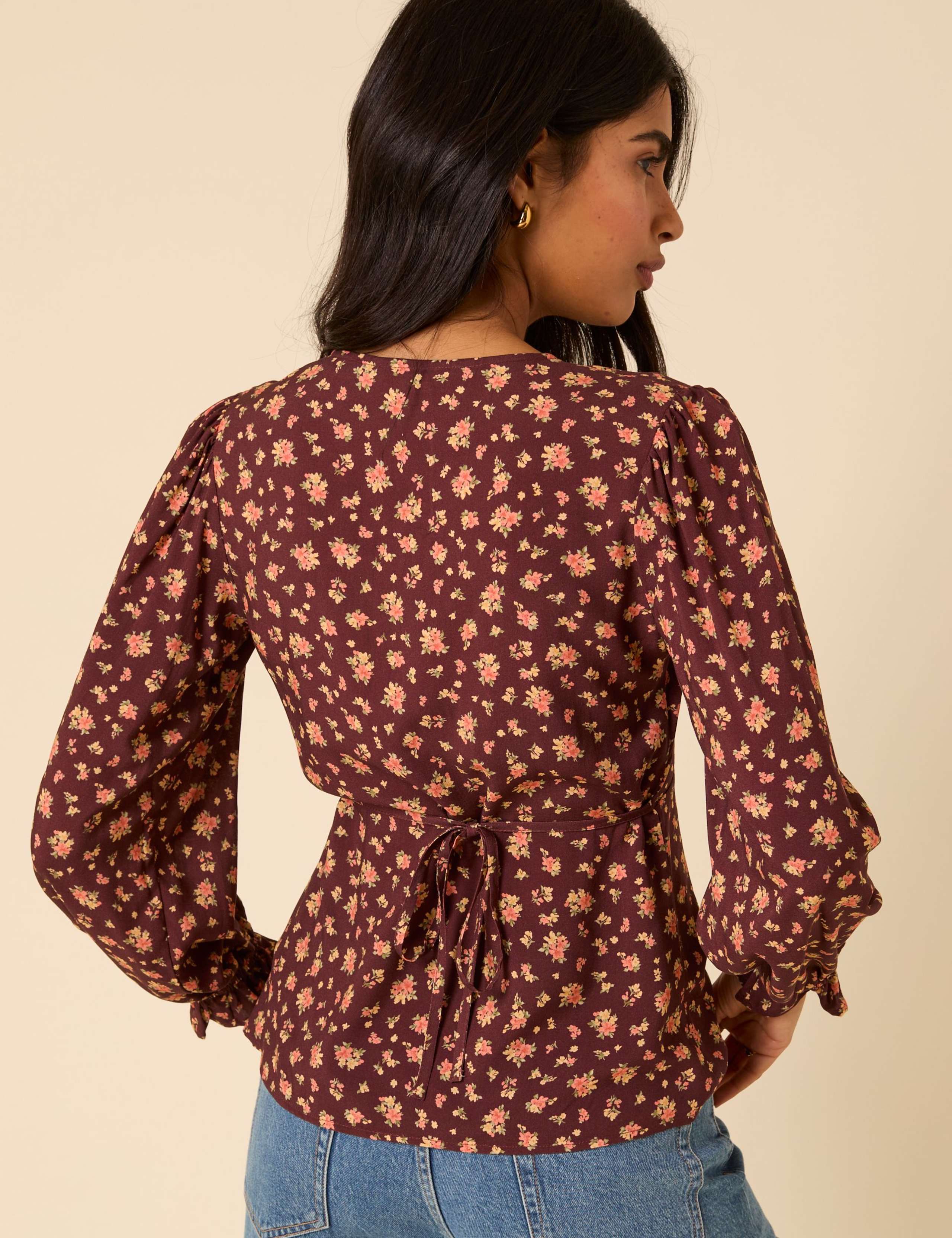 Floral Blouson Sleeve Button Down Blouse 4 of 5