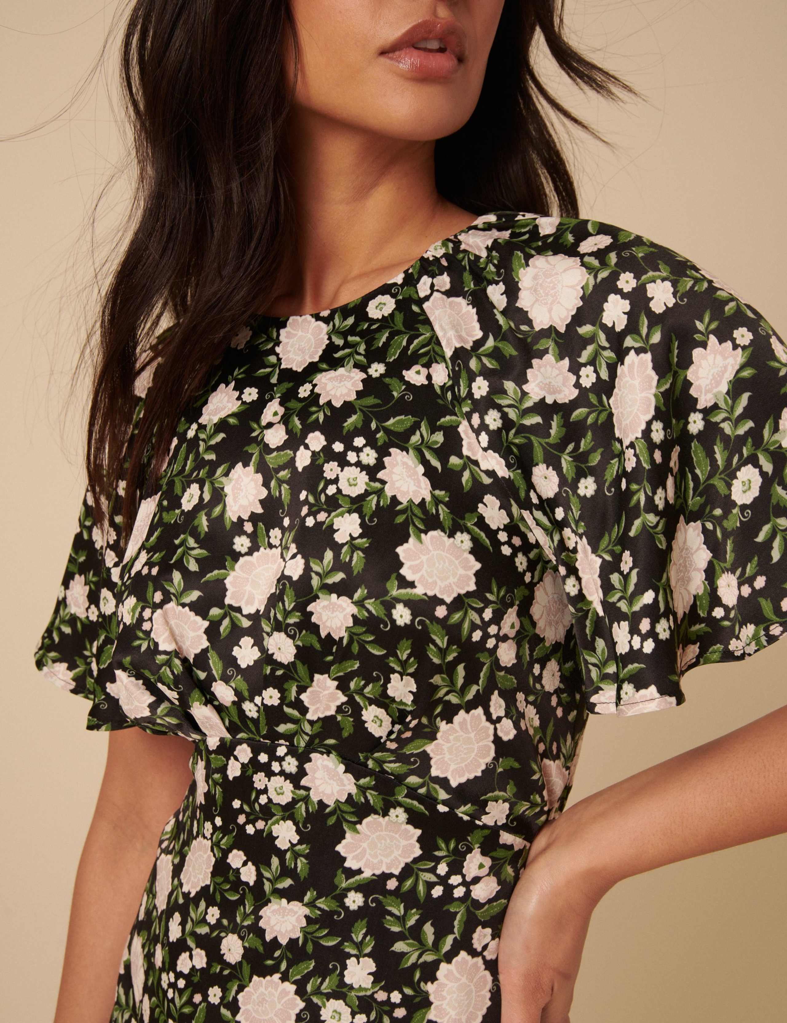 Floral Crew Neck Angel Sleeve Midi Tea Dress 5 of 5