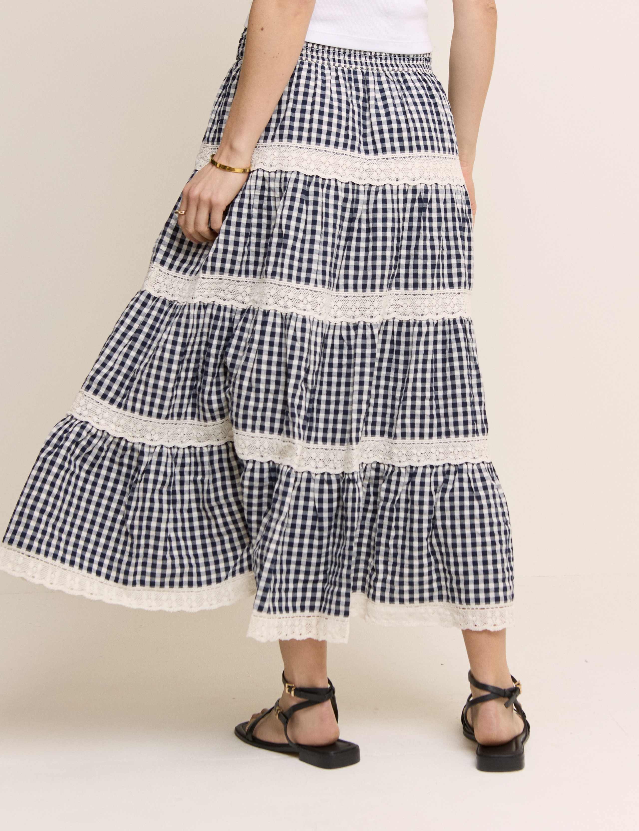 Pure Cotton Gingham Midi Tiered Skirt 2 of 5