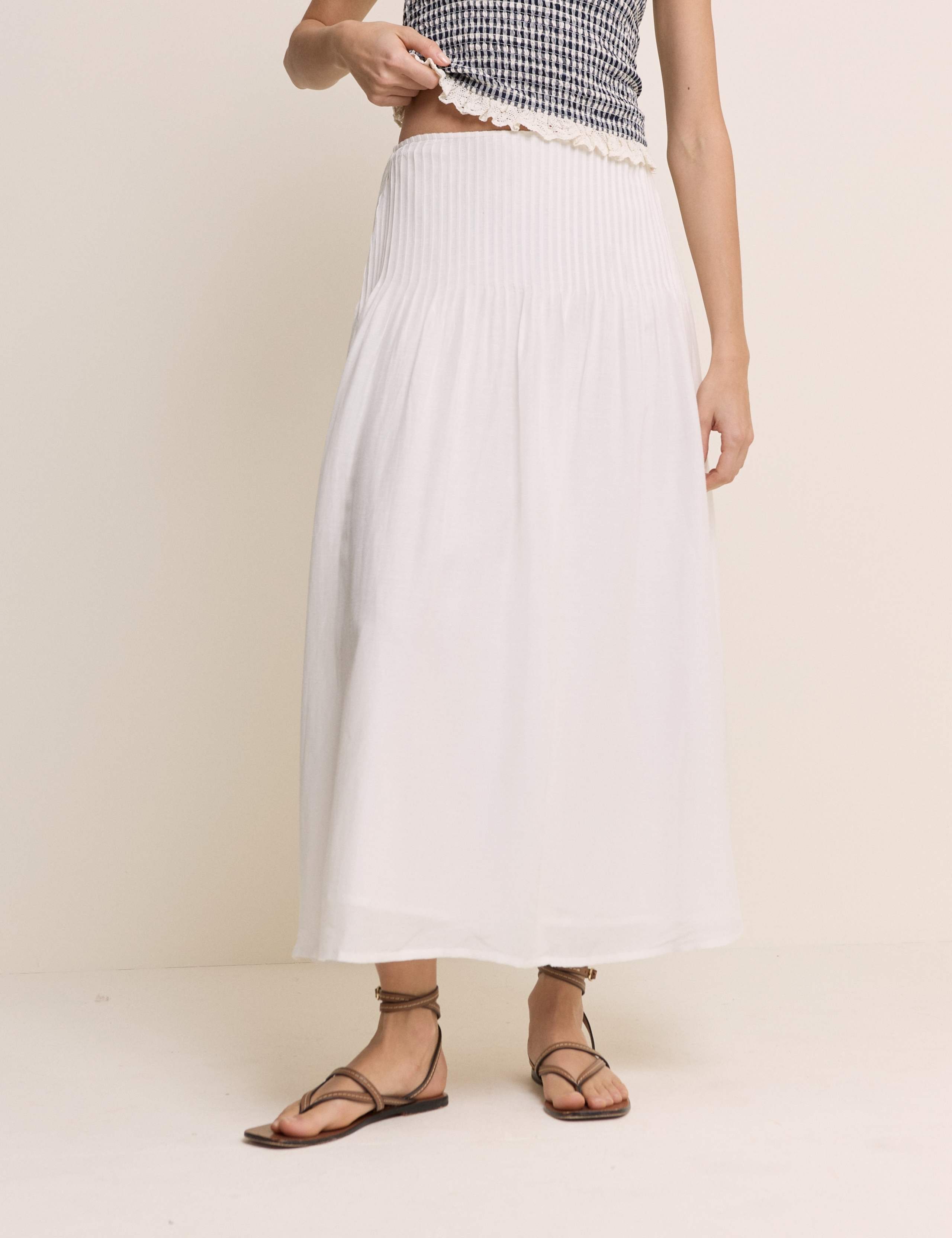 Pure Cotton Pintuck Midi A-Line Skirt 1 of 5