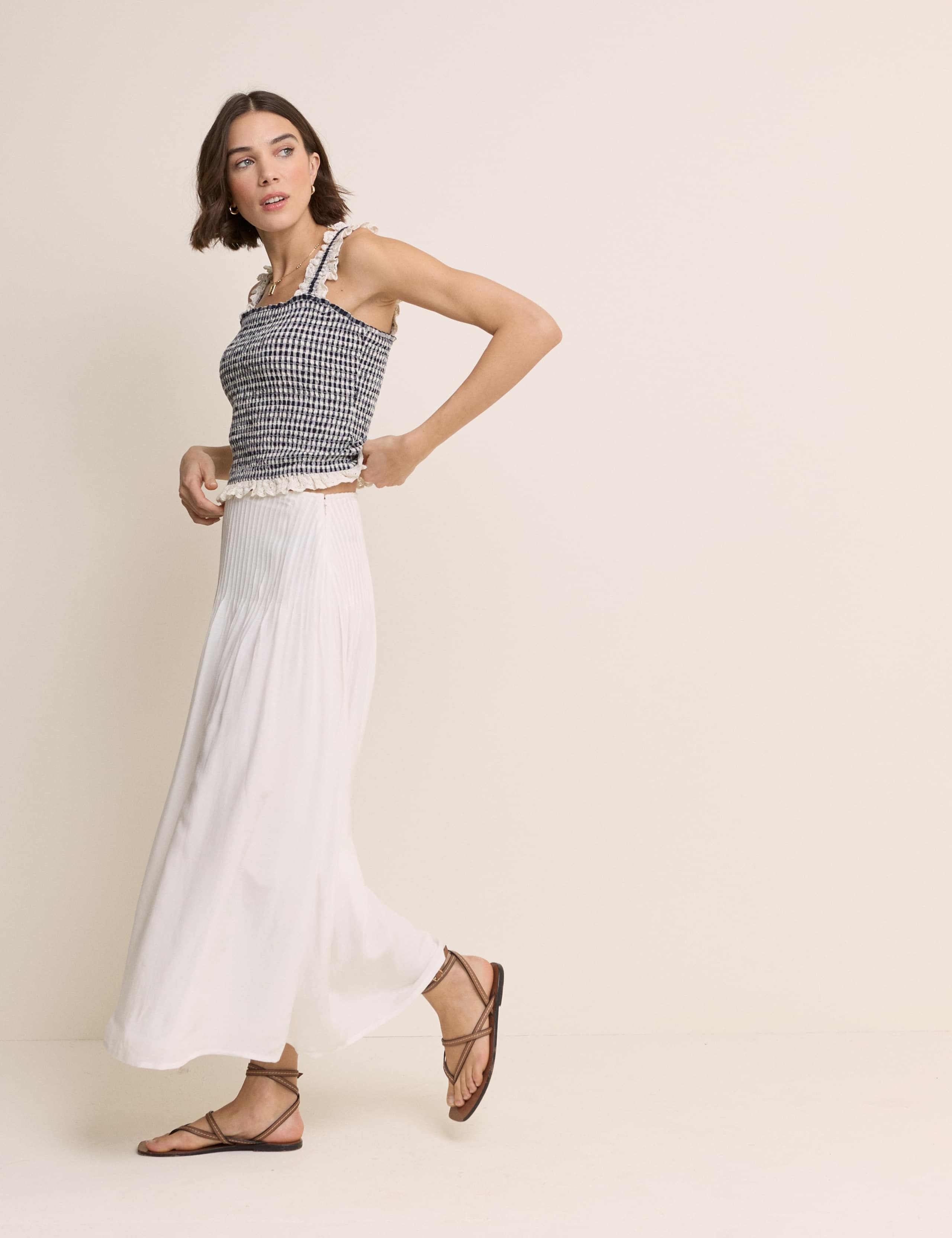 Pure Cotton Pintuck Midi A-Line Skirt 3 of 5