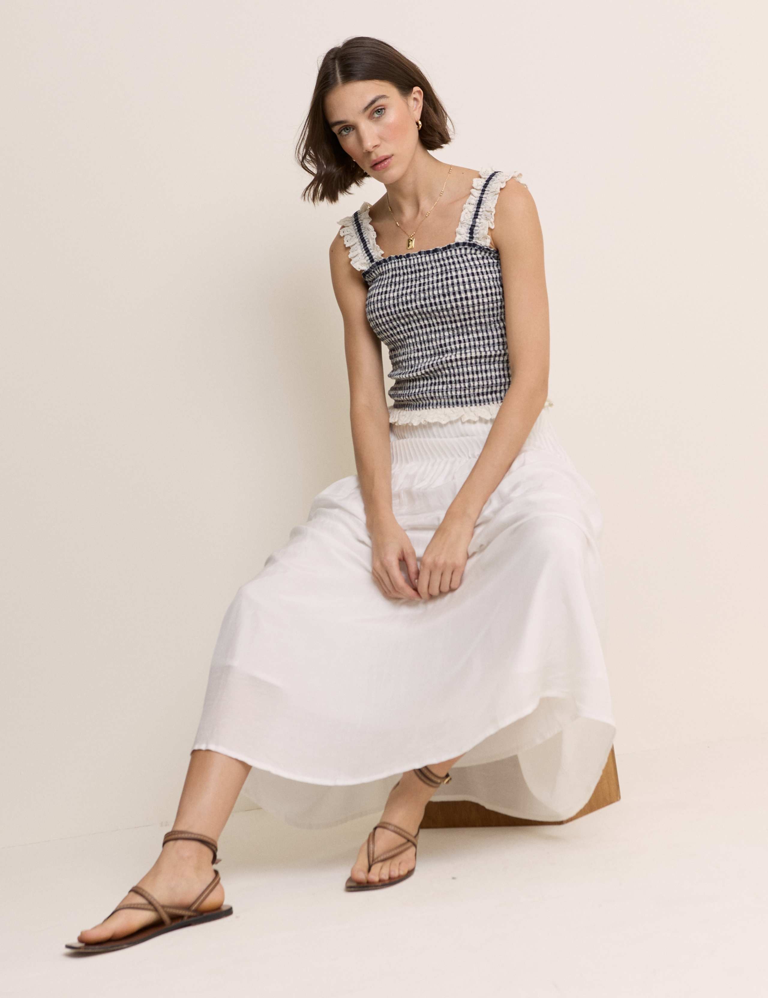 Pure Cotton Pintuck Midi A-Line Skirt 4 of 5