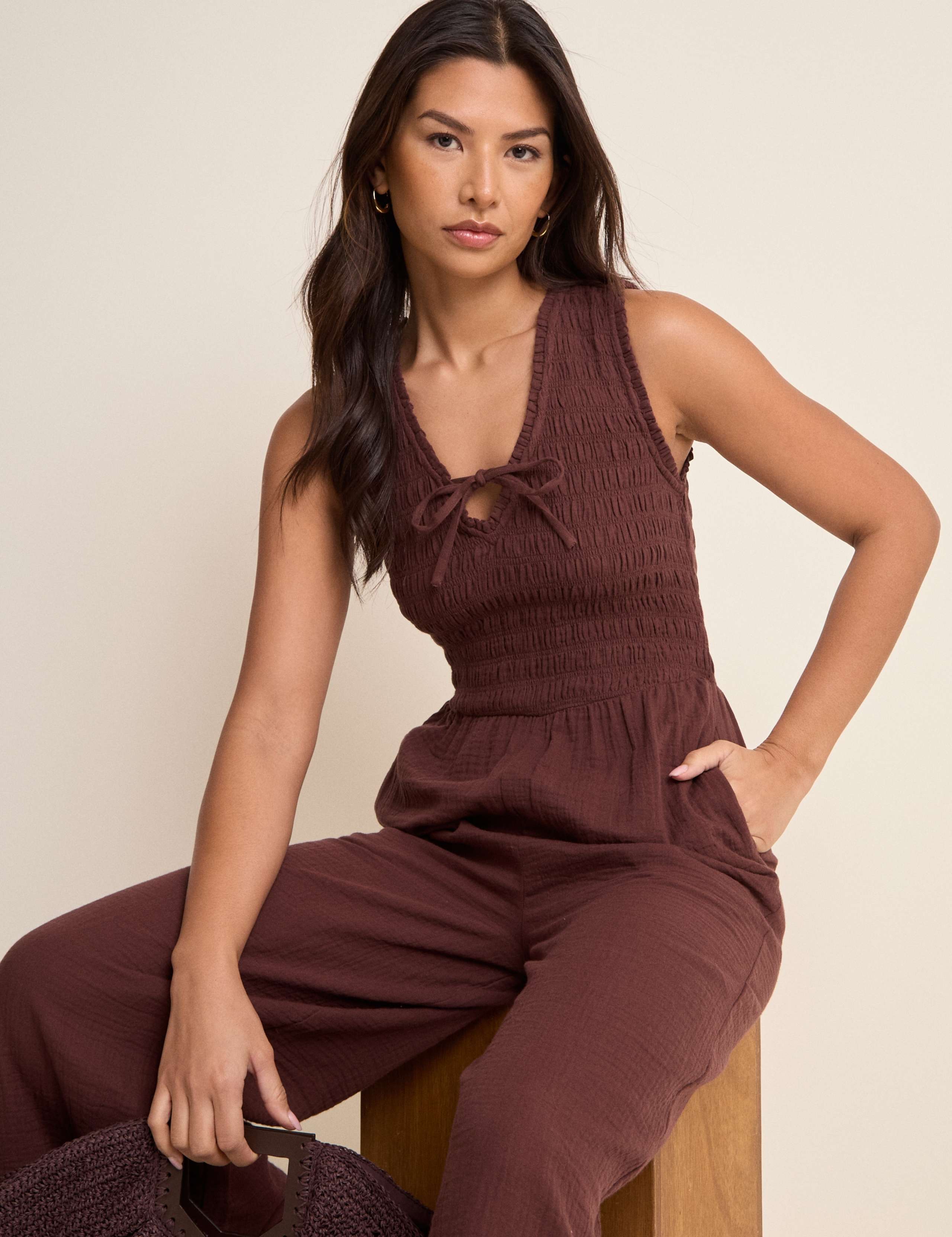 Pure Cotton Shirred Sleeveless Jumpsuit 3 of 5